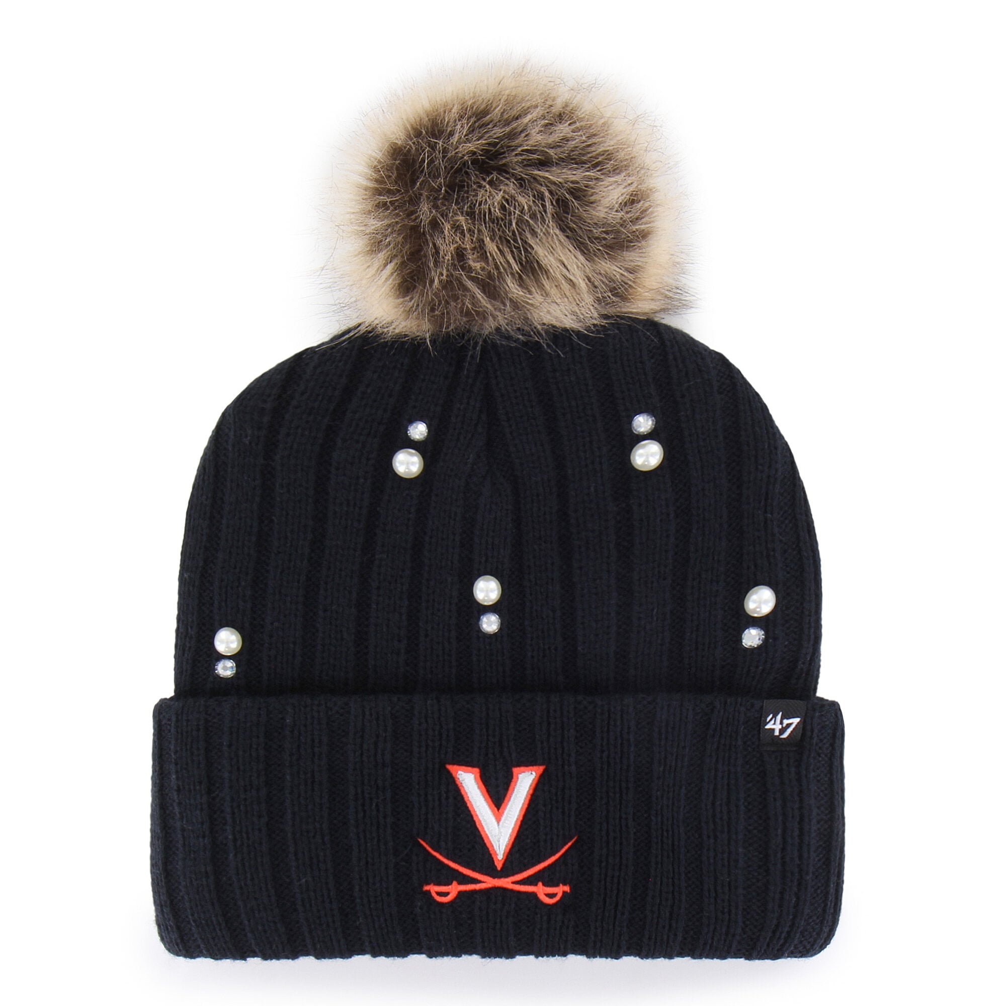 Bonnet en maille de fourrure nacrée « 47 Navy Virginia Cavaliers » pour femme, avec pompon