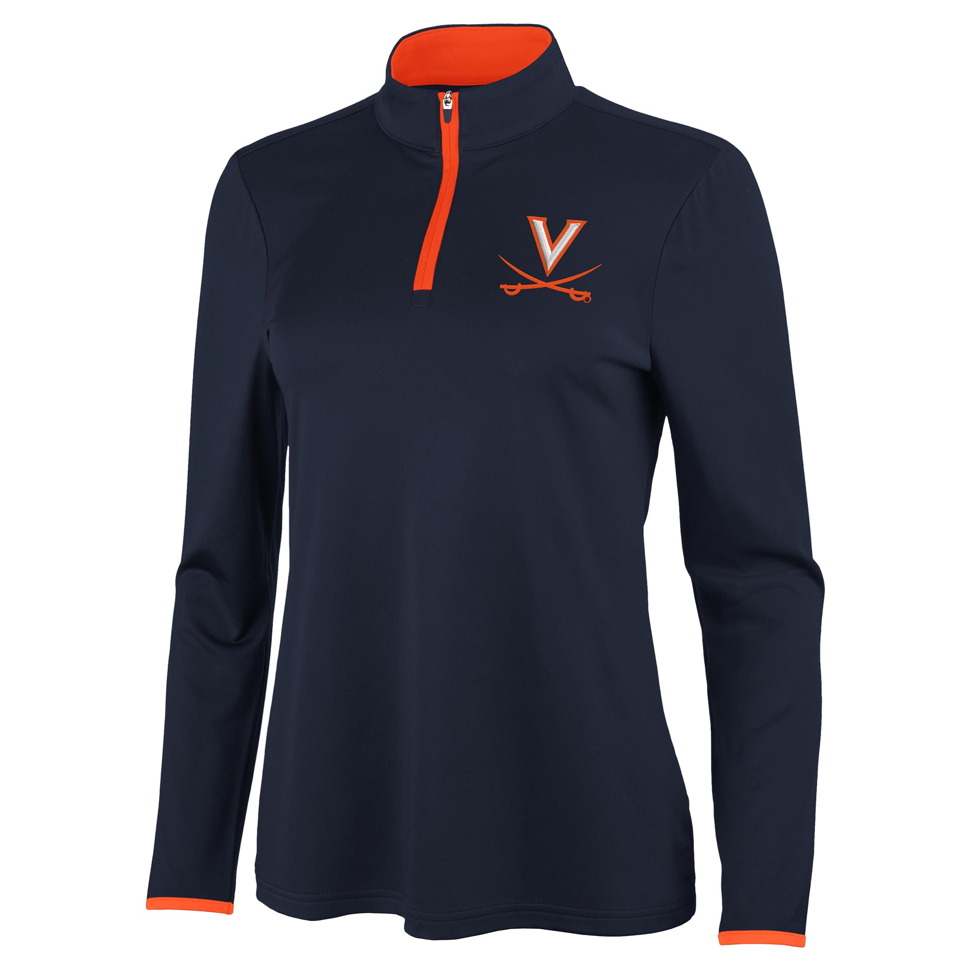Pull à col zippé Antigua pour femme, bleu marine/orange, Virginia Cavaliers Brink