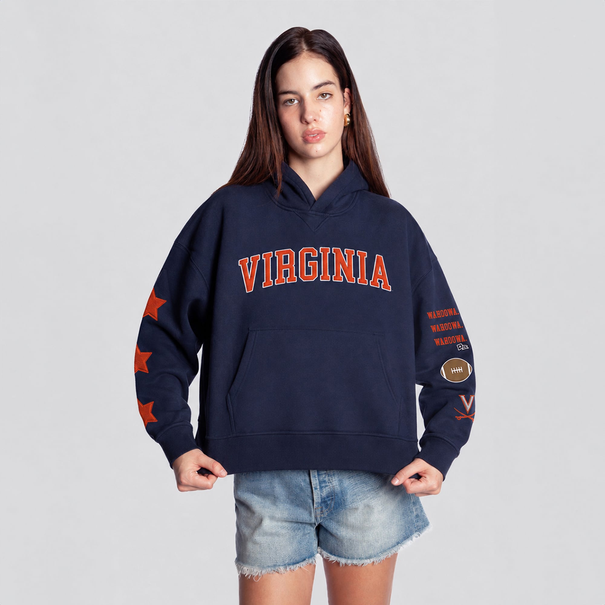 Sweat à capuche court Hype and Vice pour femmes, bleu marine, Virginia Cavaliers
