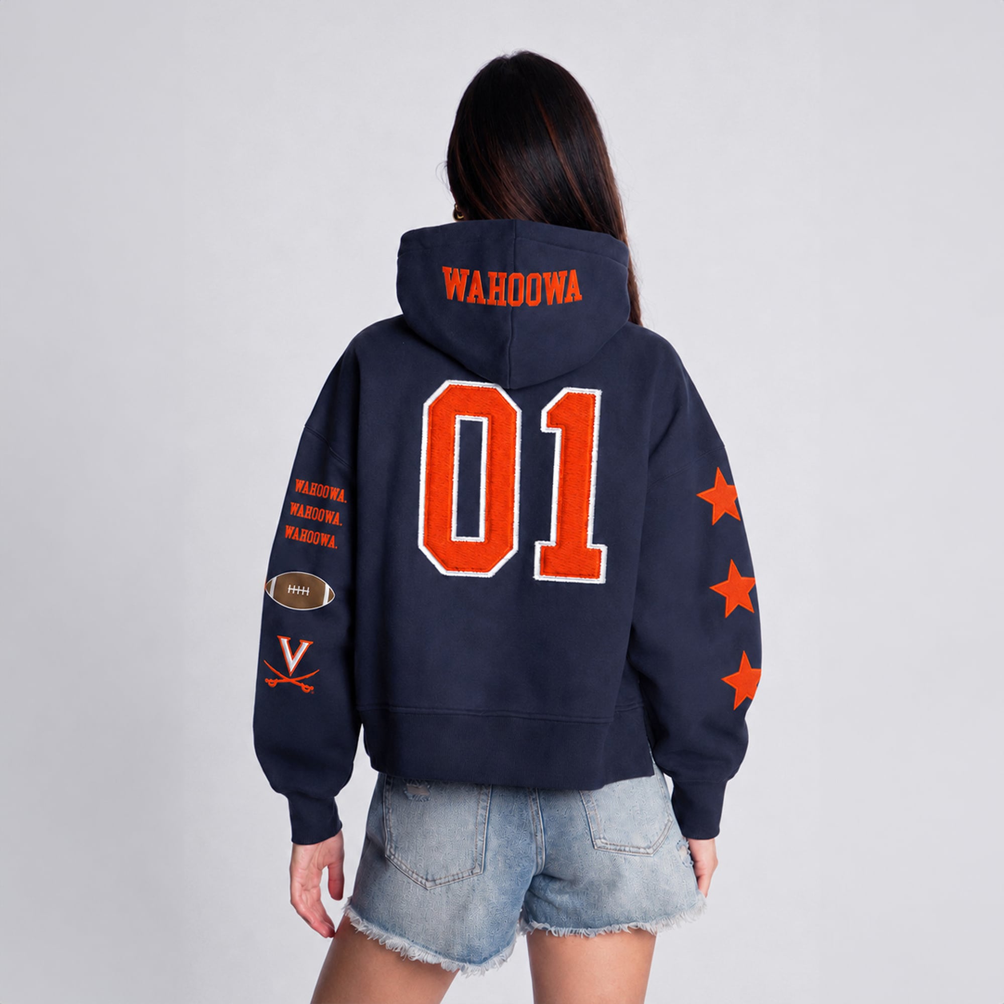 Sweat à capuche court Hype and Vice pour femmes, bleu marine, Virginia Cavaliers