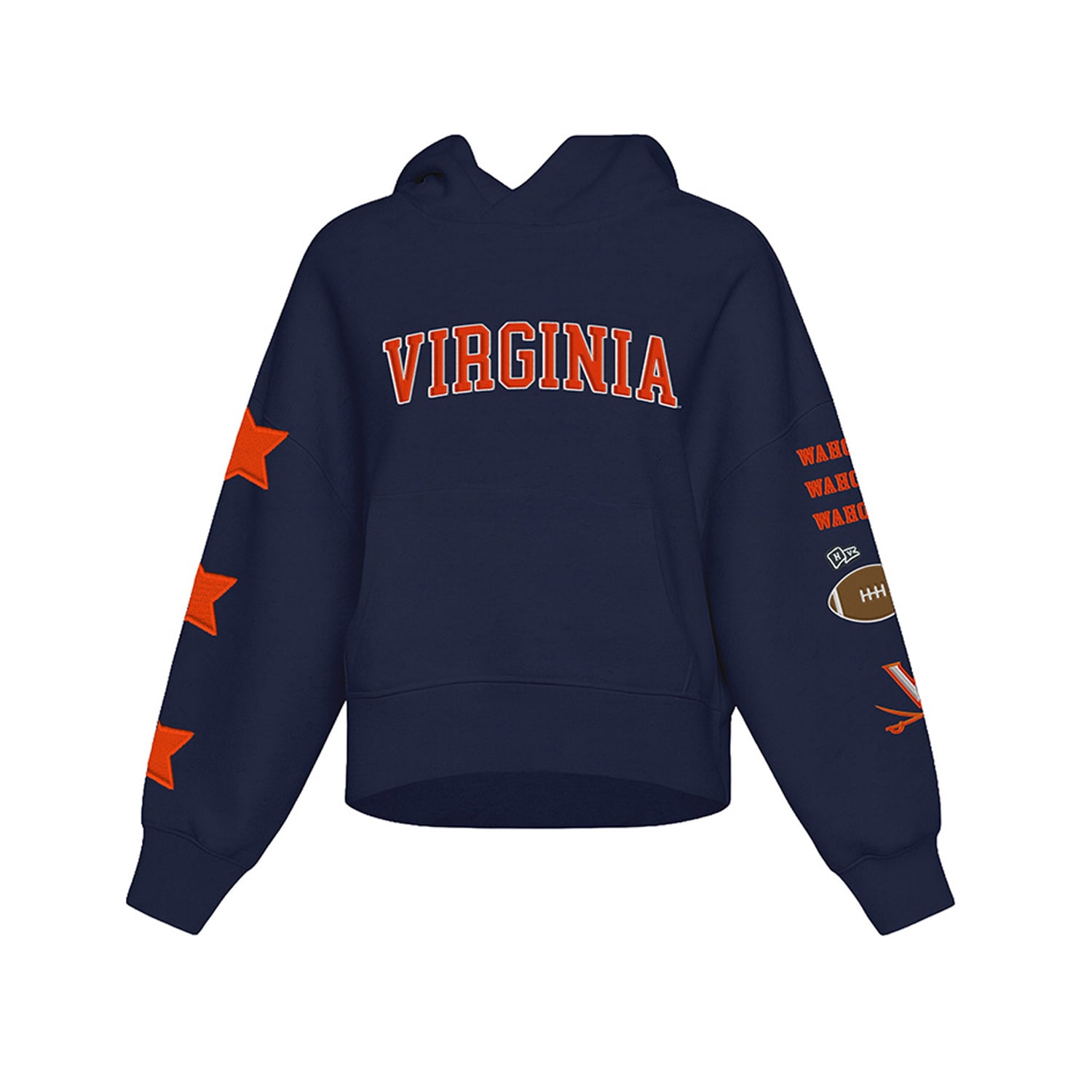 Sweat à capuche court Hype and Vice pour femmes, bleu marine, Virginia Cavaliers