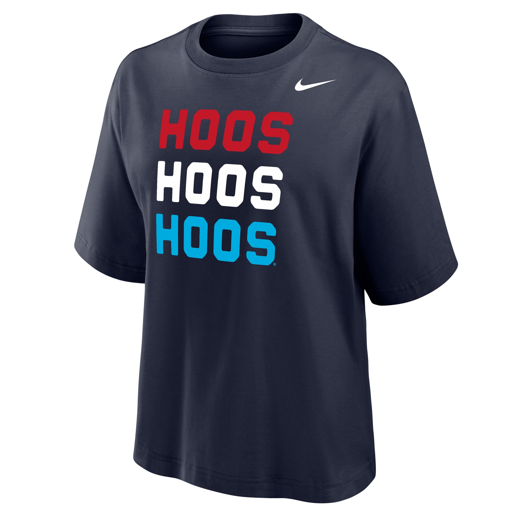 T-shirt Nike Boxy pour femme, bleu marine, Virginia Cavaliers, rouge, blanc et Hoos
