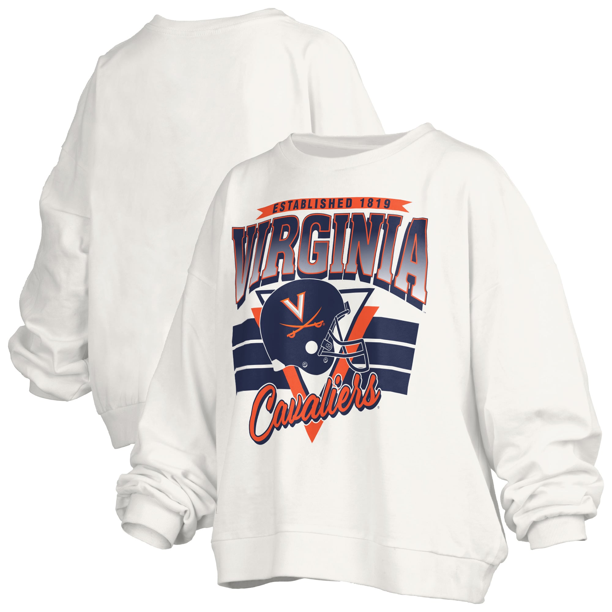 Sweat-shirt surdimensionné rétro Janice blanc des Virginia Cavaliers pour femme, longueur à la taille