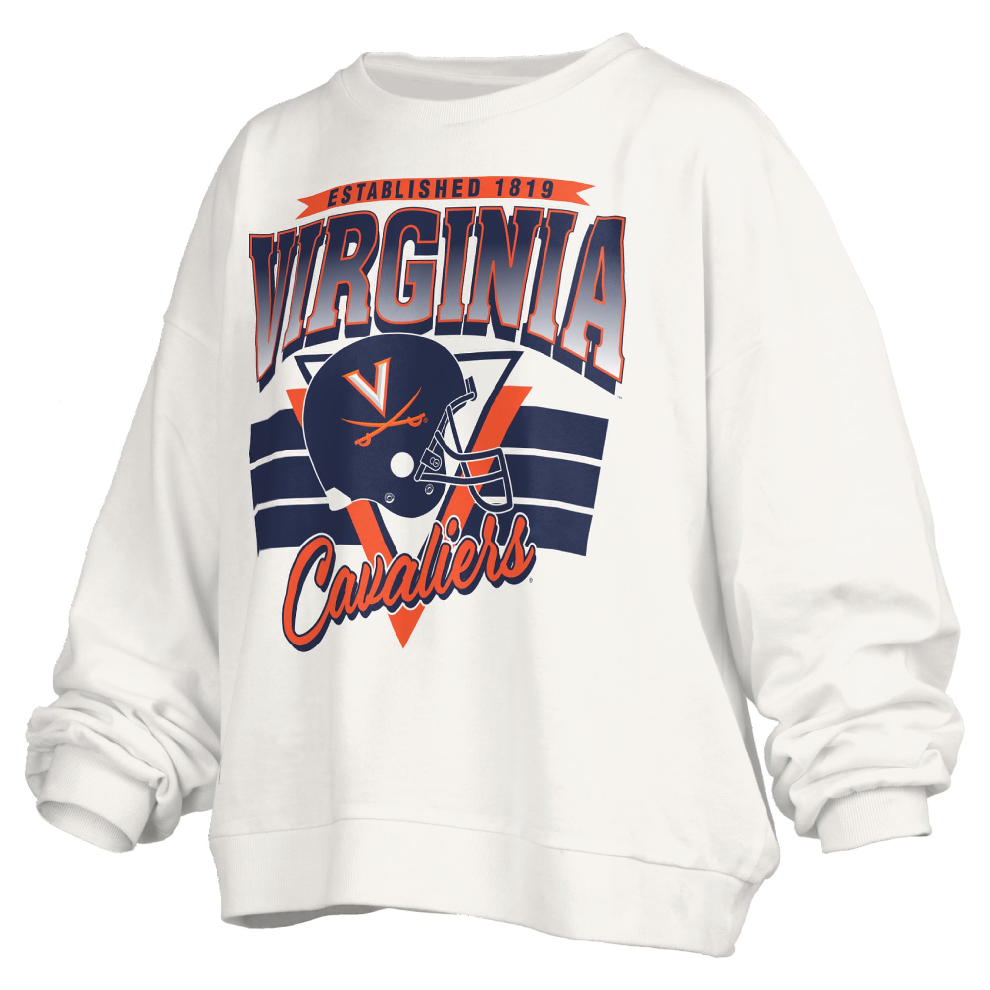 Sweat-shirt surdimensionné rétro Janice blanc des Virginia Cavaliers pour femme, longueur à la taille