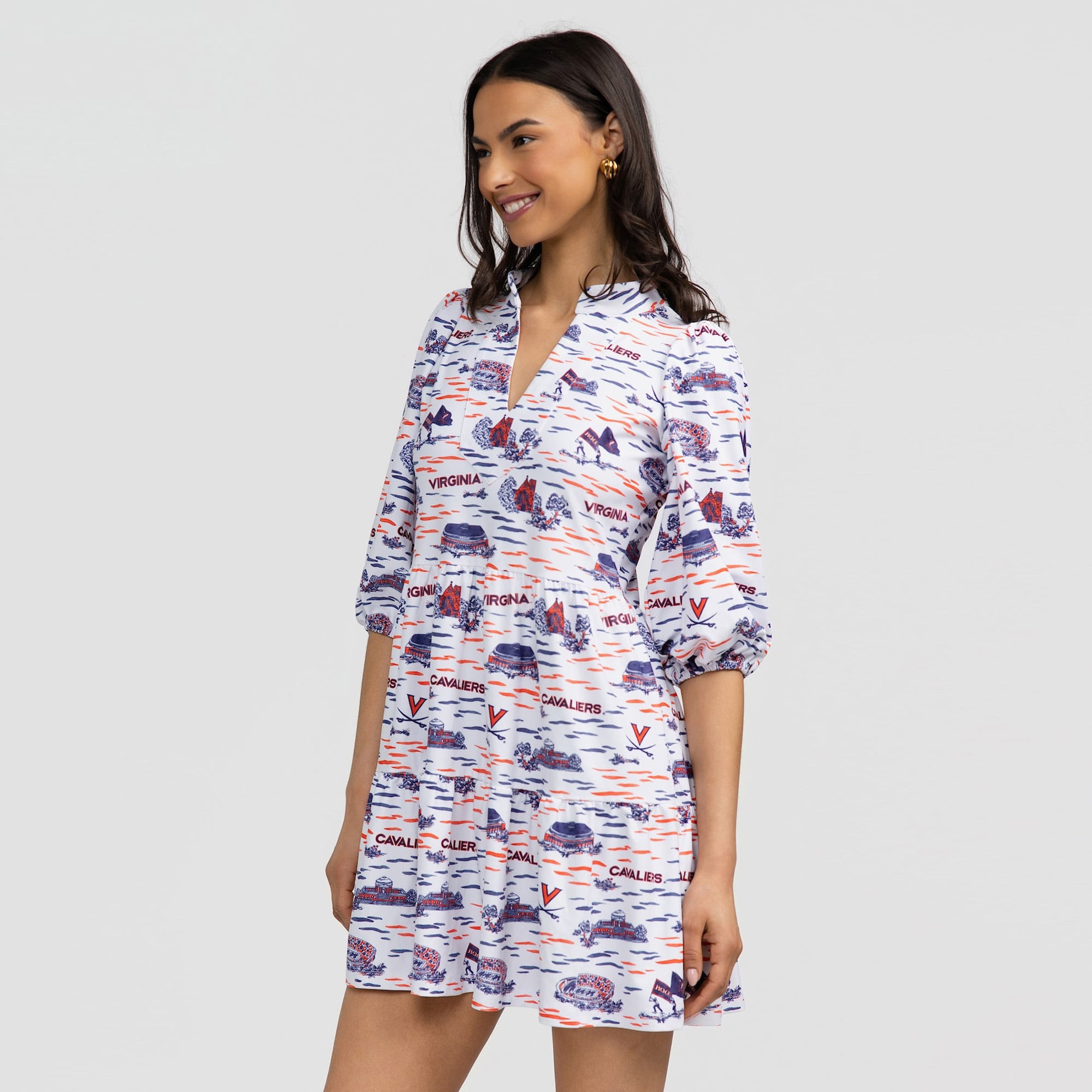 Women's Smith & Quinn White Virginia Cavaliers 3/4 Sleeve Toile Tory Dress