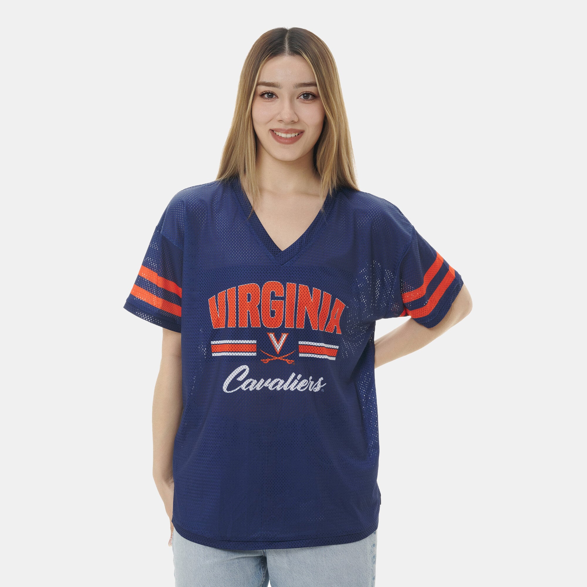 Women's ZooZatz Navy Virginia Cavaliers Mesh Jersey Kickoff T-Shirt