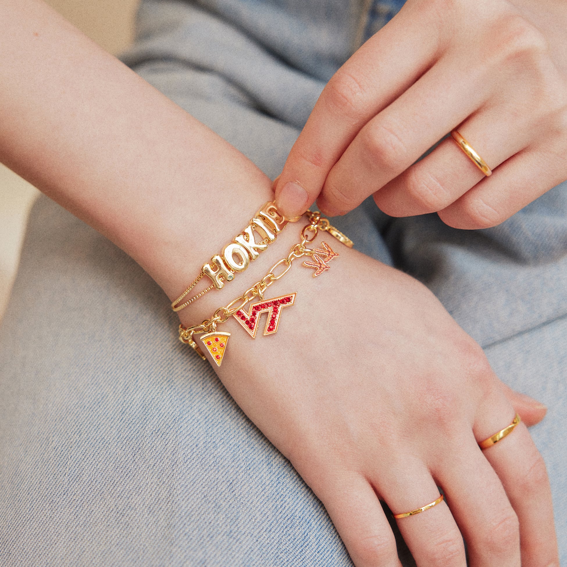 BaubleBar Virginia Tech Hokies Two-Piece Delicate Charm & Slogan Bracelet Set