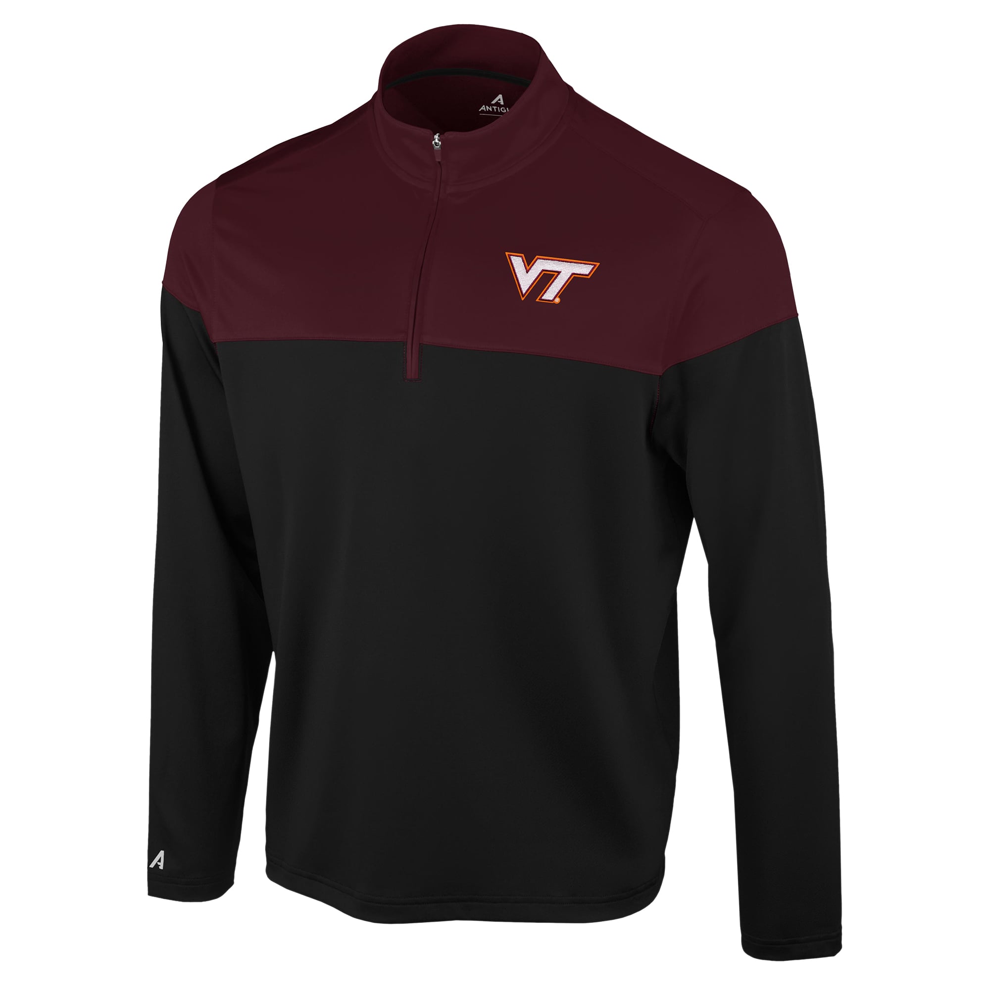 Pull à col zippé Antigua noir pour homme, motif Virginia Tech Hokies Hinder Colorblock.