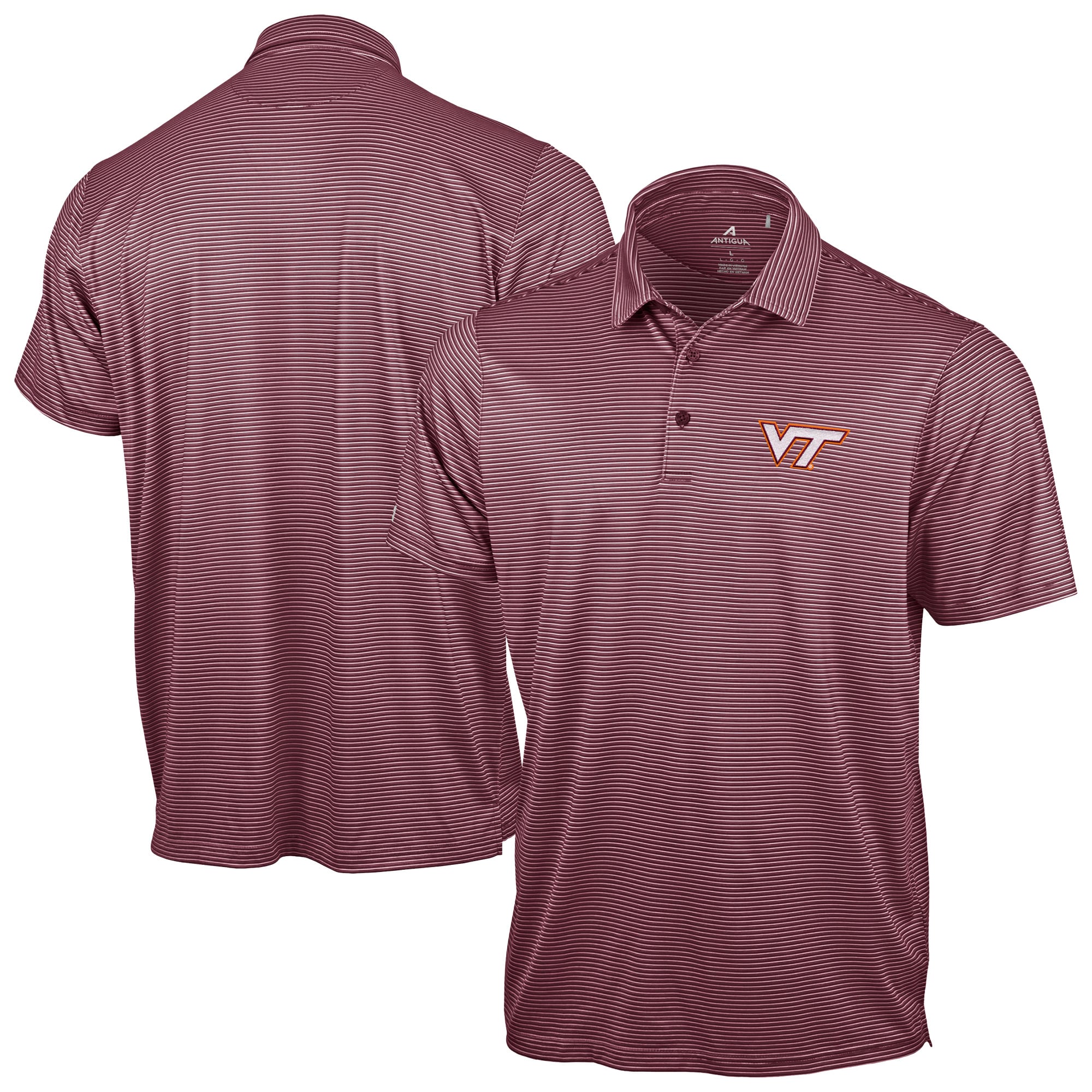 Polo Antigua marron pour homme, collection Virginia Tech Hokies.