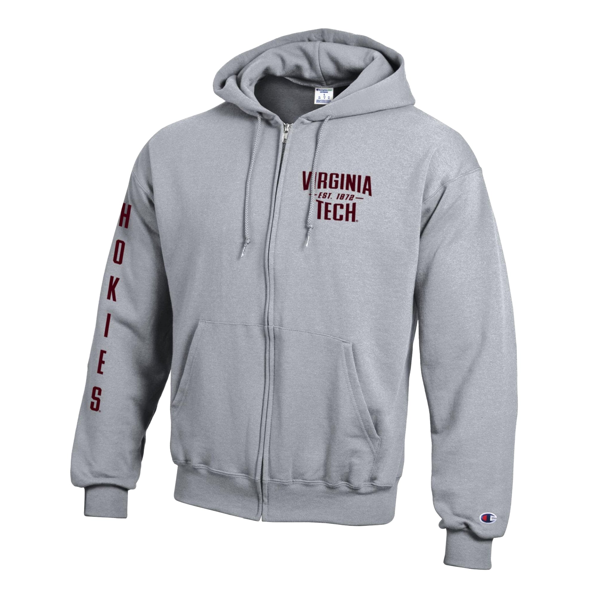 Men's Champion Heather Gray Virginia Tech Hokies Varsity Powerblend Full-Zip Fleece Hoodie