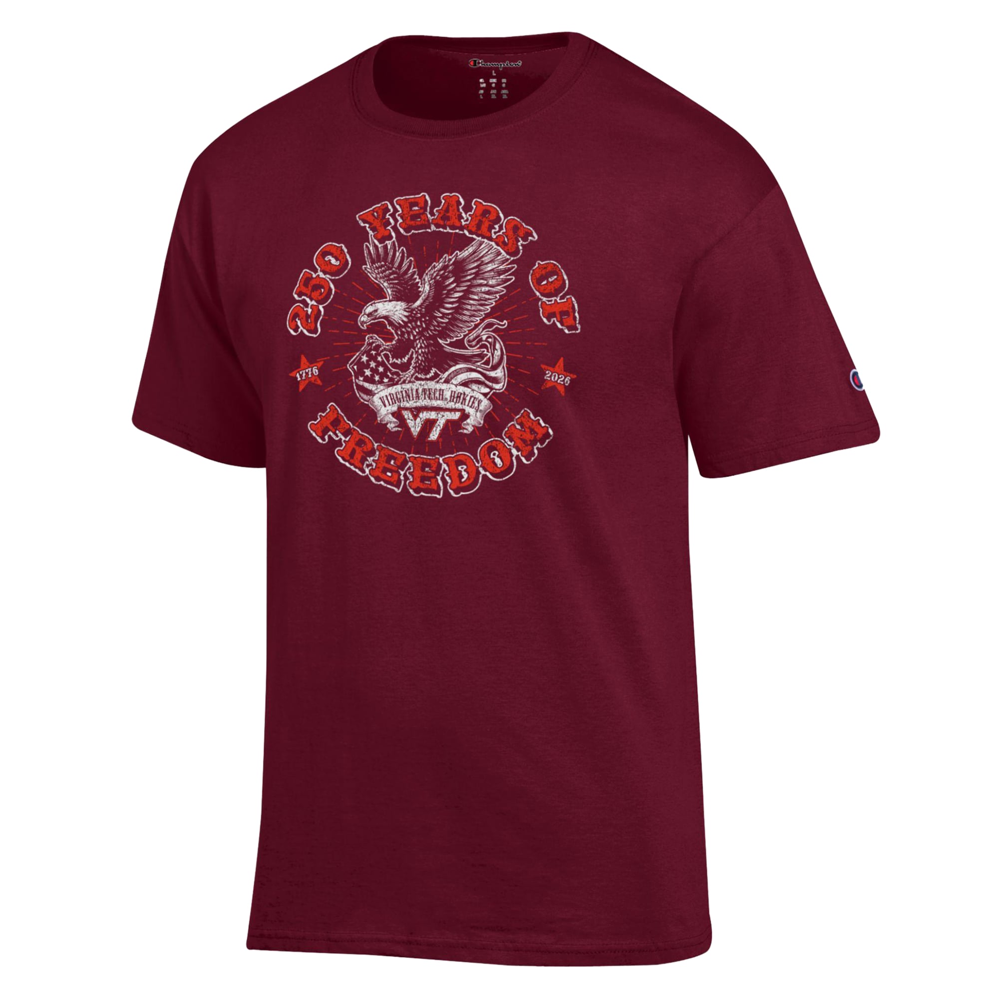 Men's Champion Maroon Virginia Tech Hokies Americana 250 Years of Freedom Tonal T-Shirt