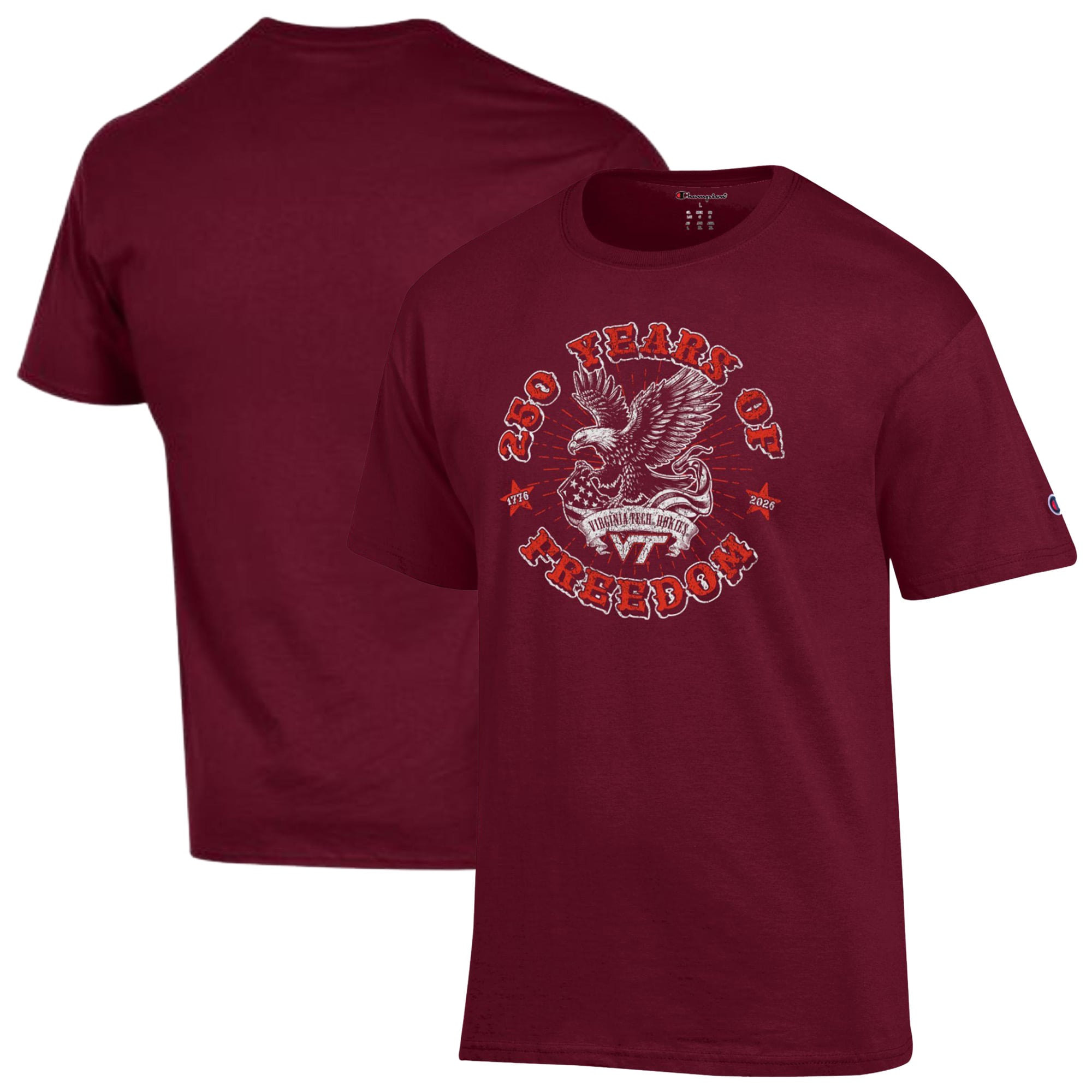 Men's Champion Maroon Virginia Tech Hokies Americana 250 Years of Freedom Tonal T-Shirt