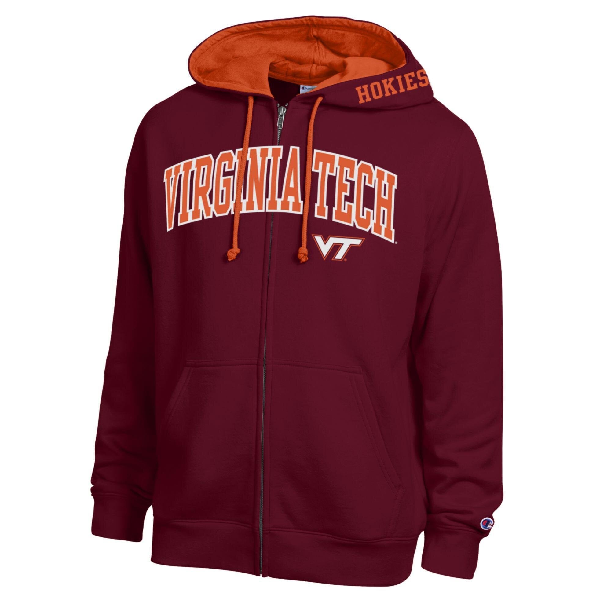 Sweat à capuche zippé en polaire Champion bordeaux Virginia Tech Hokies avec logo arc de cercle pour homme