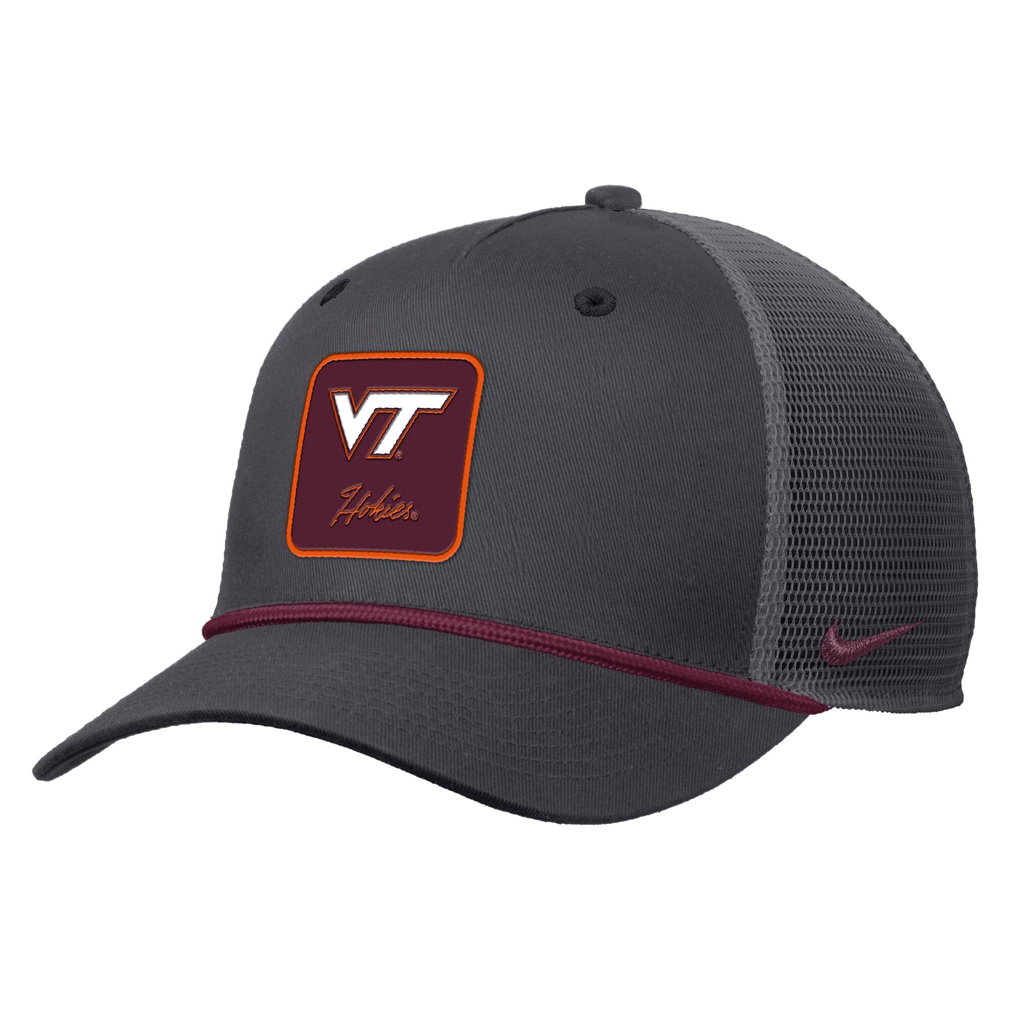 Casquette trucker ajustable Nike pour homme, anthracite, Virginia Tech Hokies Primetime Logo Script Rise Rope