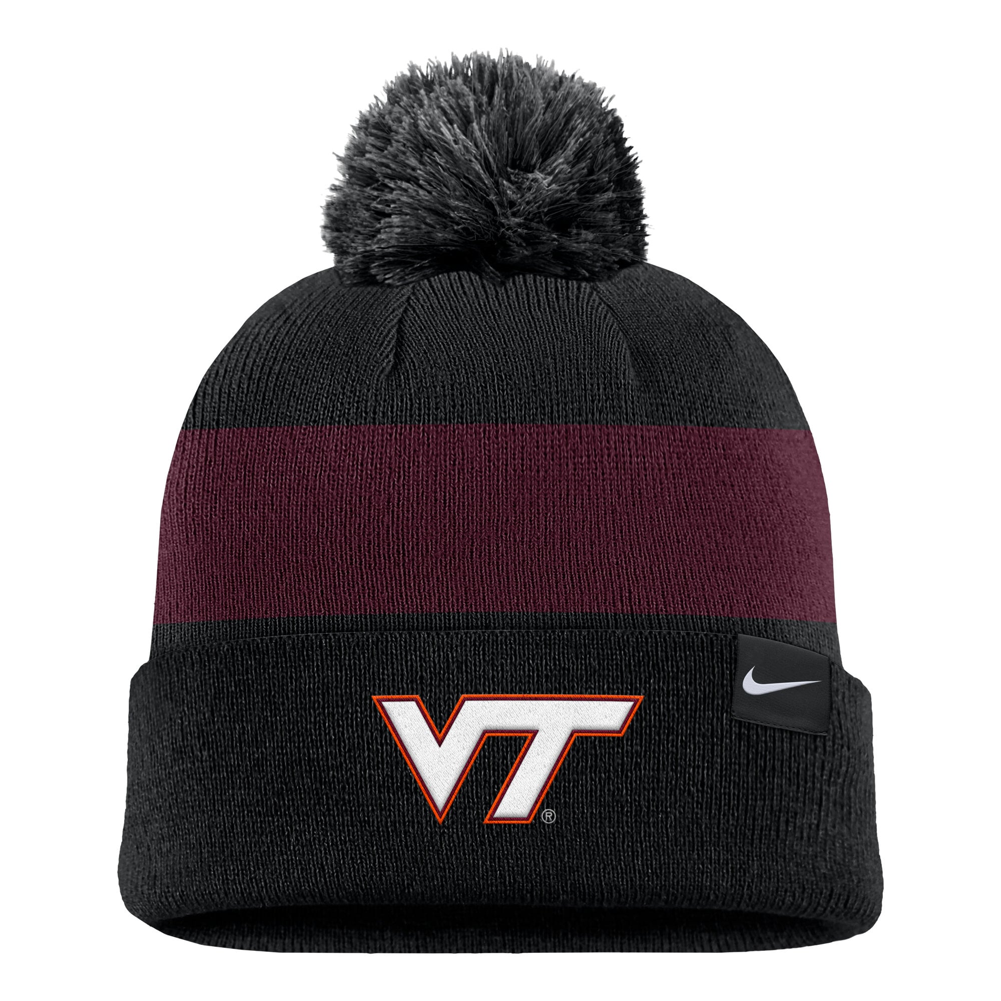 Bonnet à rayures et logo Nike Virginia Tech Hokies Primetime pour homme, noir, avec pompon