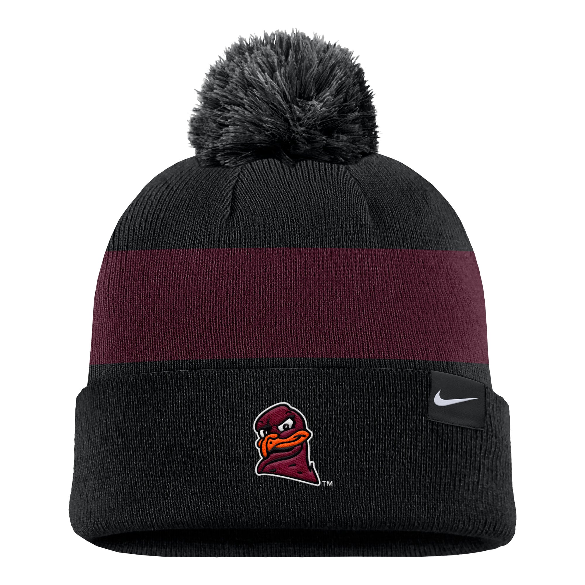 Bonnet à rayures et logo Nike Virginia Tech Hokies Primetime pour homme, noir, avec pompon