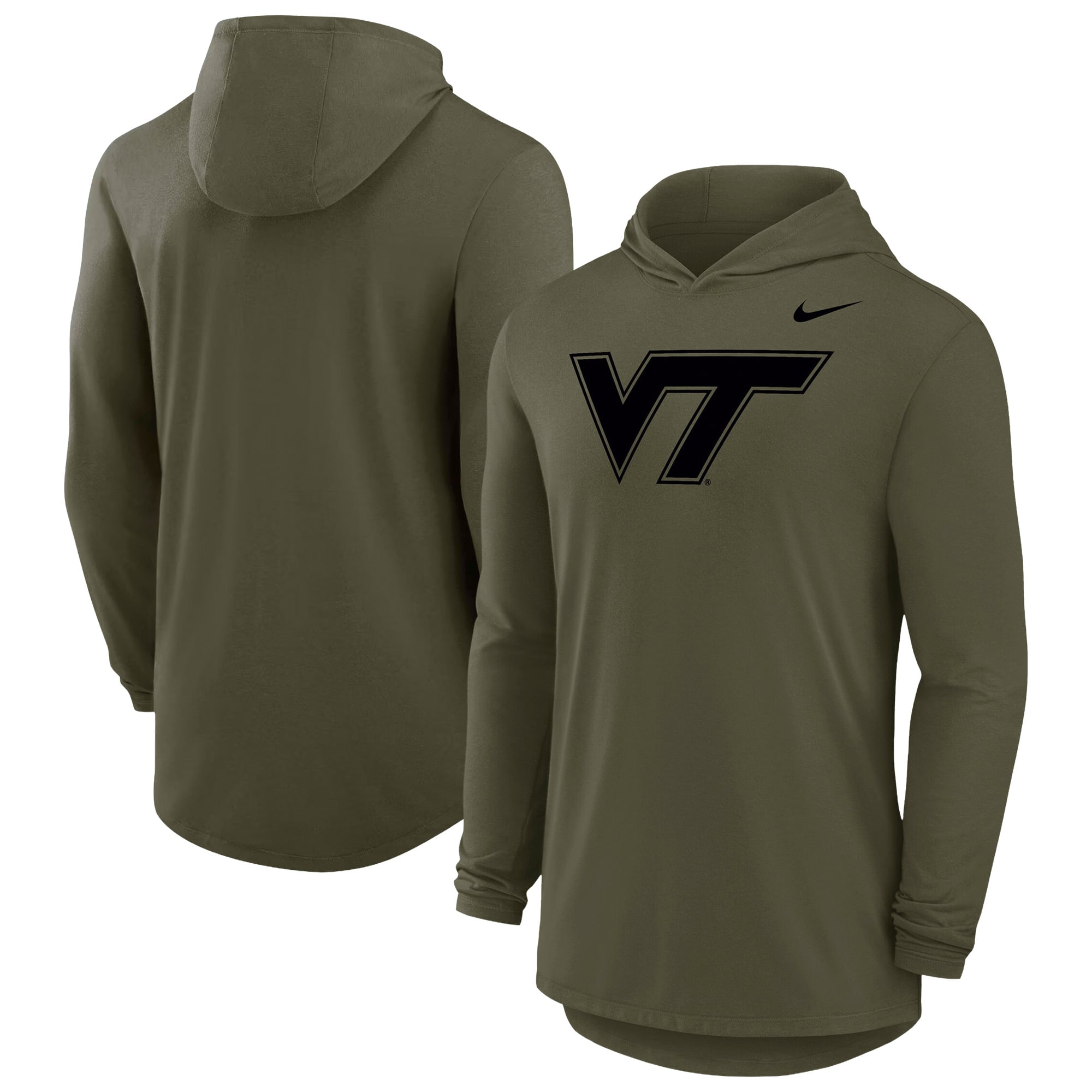 T-shirt à capuche manches longues Nike Virginia Tech Hokies Dri-FIT militaire olive pour homme