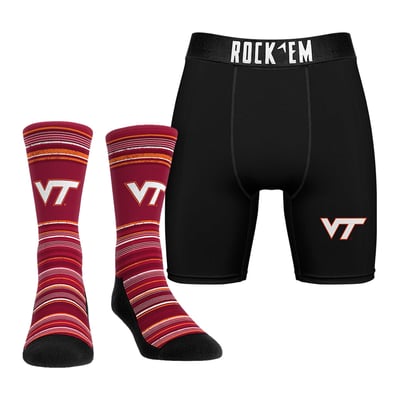  Virginia Tech Hokies Rock Em Primary Crew Socks & Boxer Briefs Combo Pack