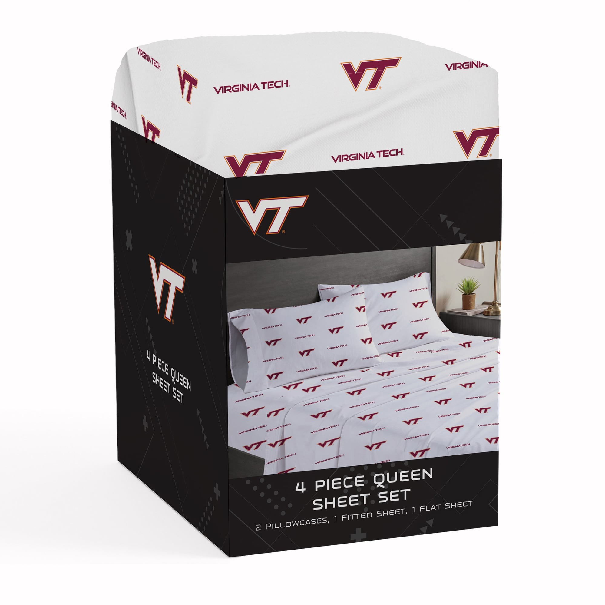 Ensemble de draps quatre pièces Pegasus Virginia Tech Hokies pour lit queen