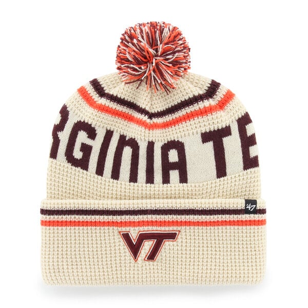 Bonnet unisexe '47 crème Virginia Tech Hokies en maille gaufrée à revers avec pompon
