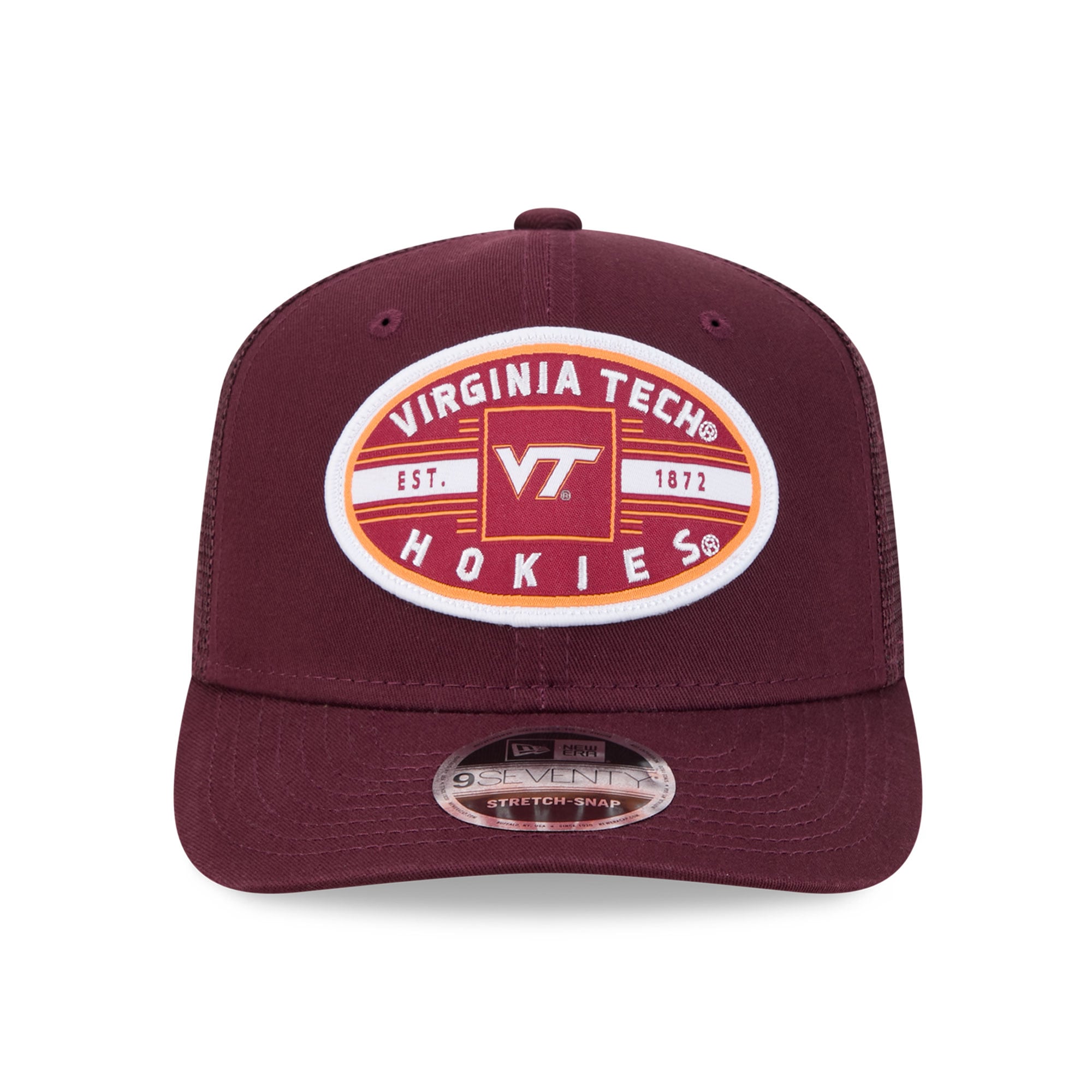 Casquette trucker unisexe New Era bordeaux Virginia Tech Hokies Inline Patch 9SEVENTY