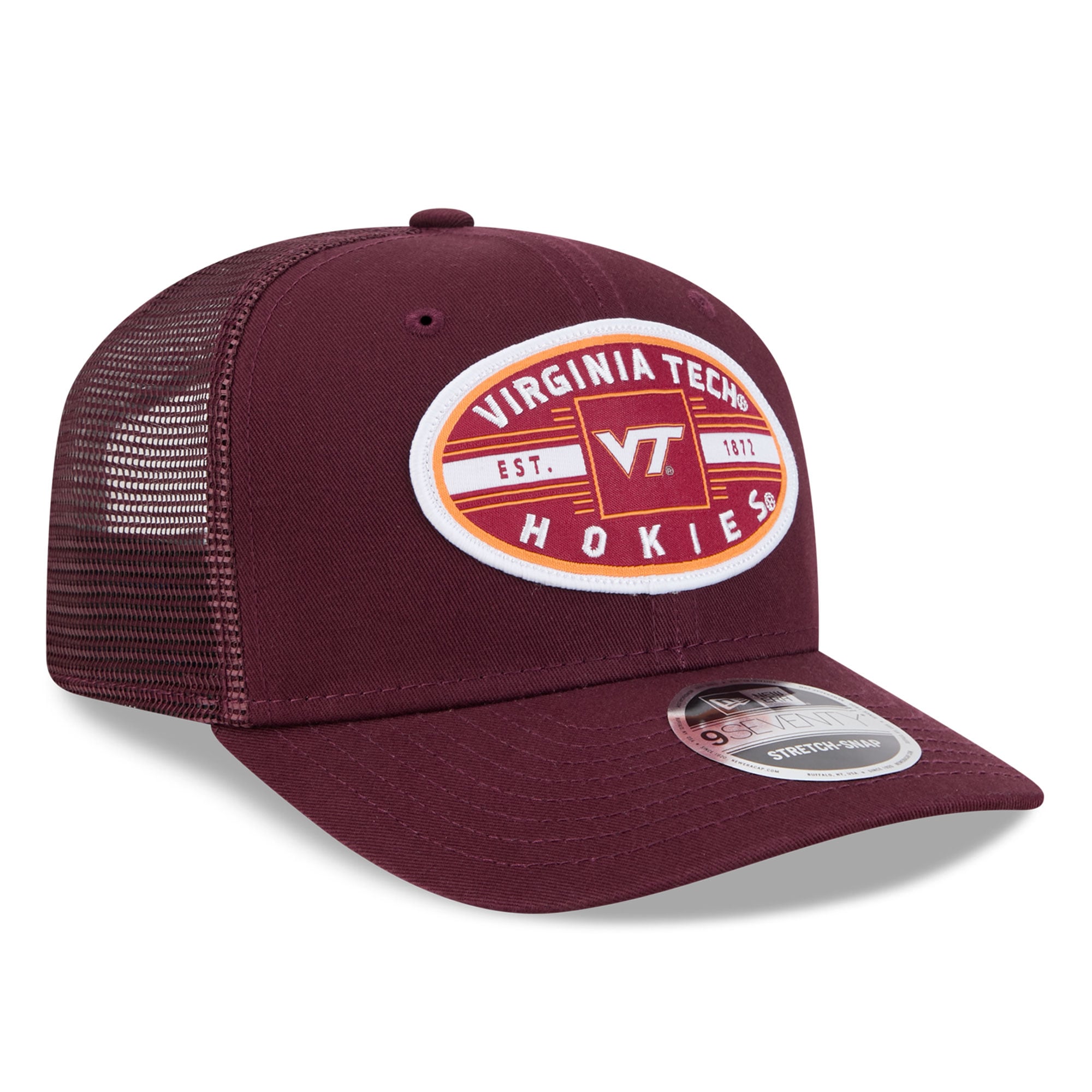 Casquette trucker unisexe New Era bordeaux Virginia Tech Hokies Inline Patch 9SEVENTY