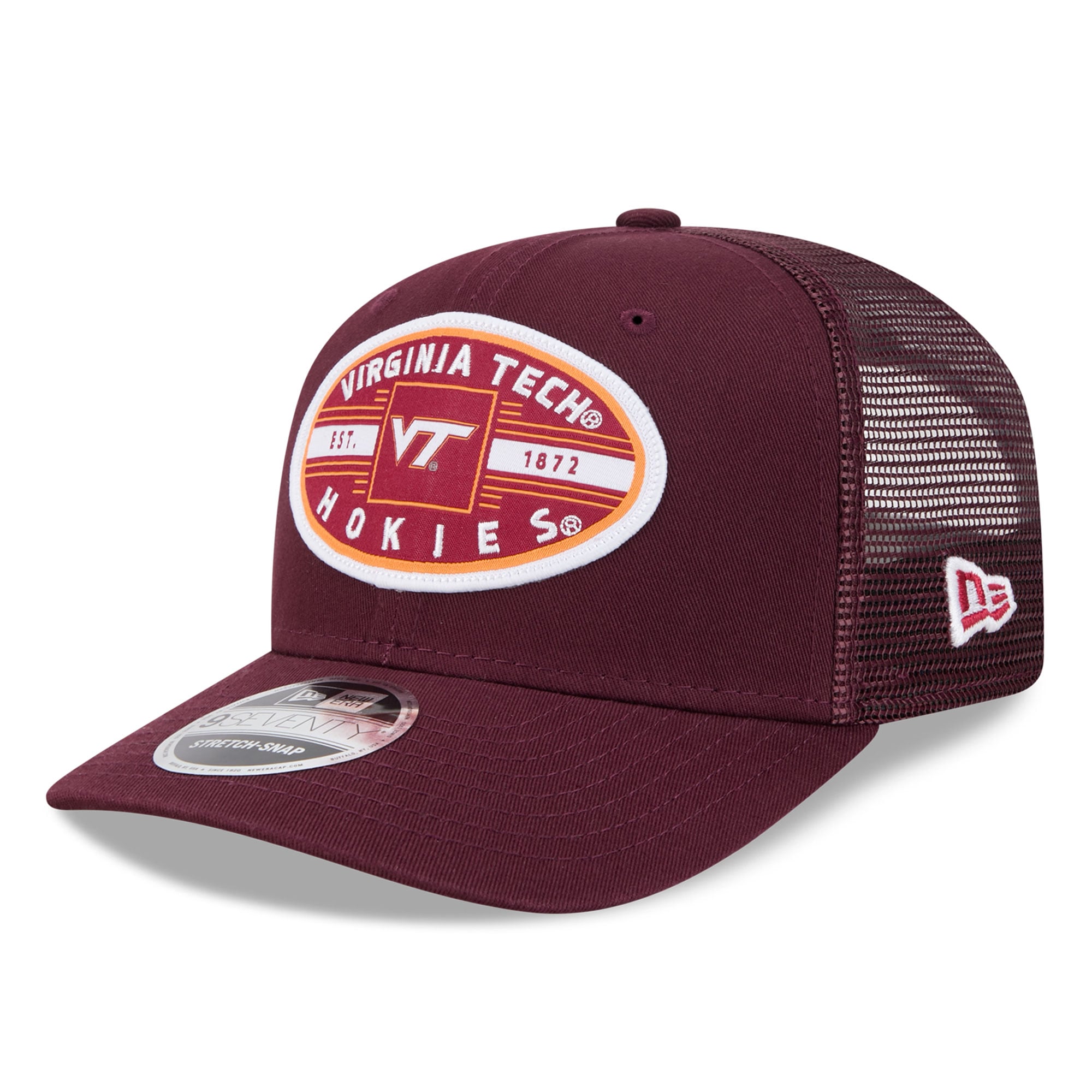 Casquette trucker unisexe New Era bordeaux Virginia Tech Hokies Inline Patch 9SEVENTY