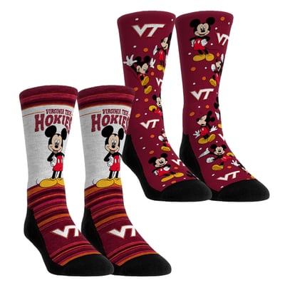  Virginia Tech Hokies Rock Em Unisex Mickey Mouse Two-Pack Crew Socks Set - Maroon