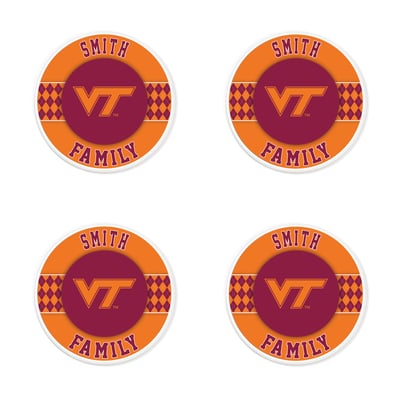 Virginia Tech Hokies 4" Personalized Circular Coasters 4-Pack Set