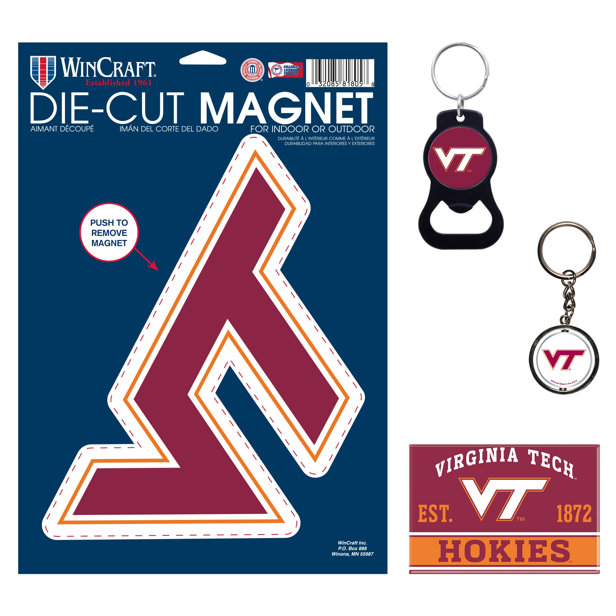 WinCraft Virginia Tech Hokies - Lot de 4 porte-clés et aimants