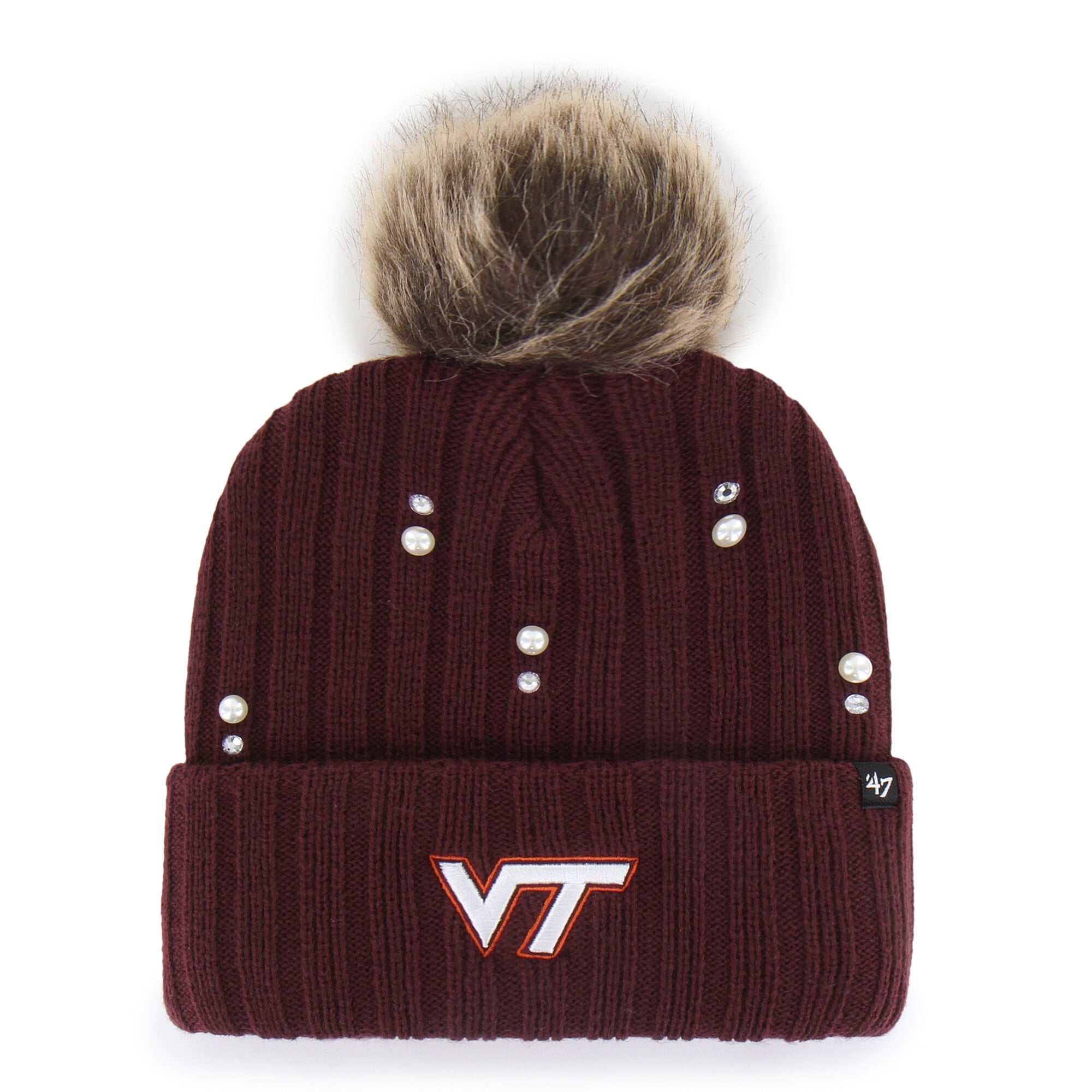 Bonnet en maille de fourrure nacrée Virginia Tech Hokies, modèle 47 bordeaux, avec pompon