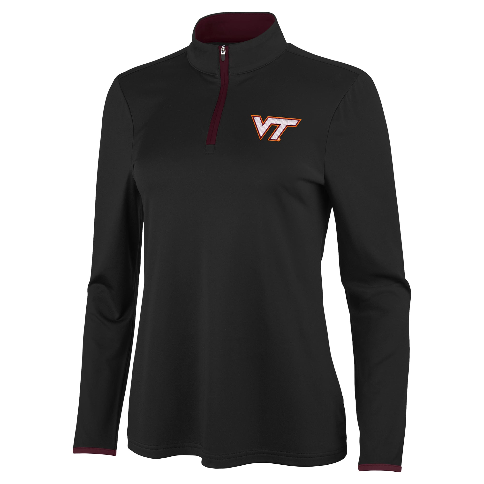 Pull à col zippé Antigua noir/bordeaux Virginia Tech Hokies pour femme