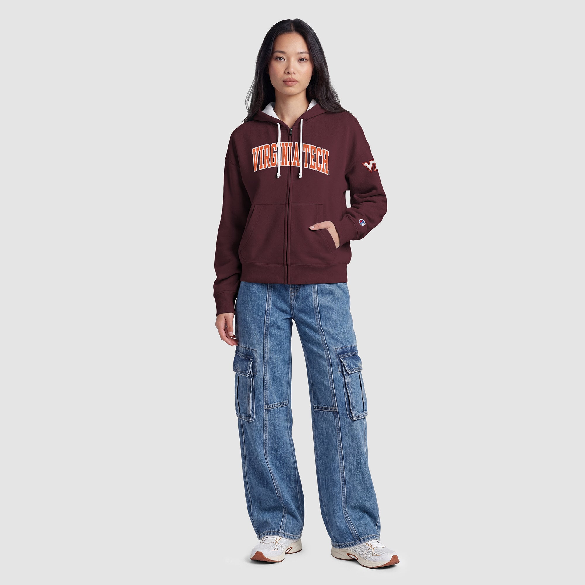 Sweat à capuche zippé en polaire Champion marron Virginia Tech Hokies Arch pour femme