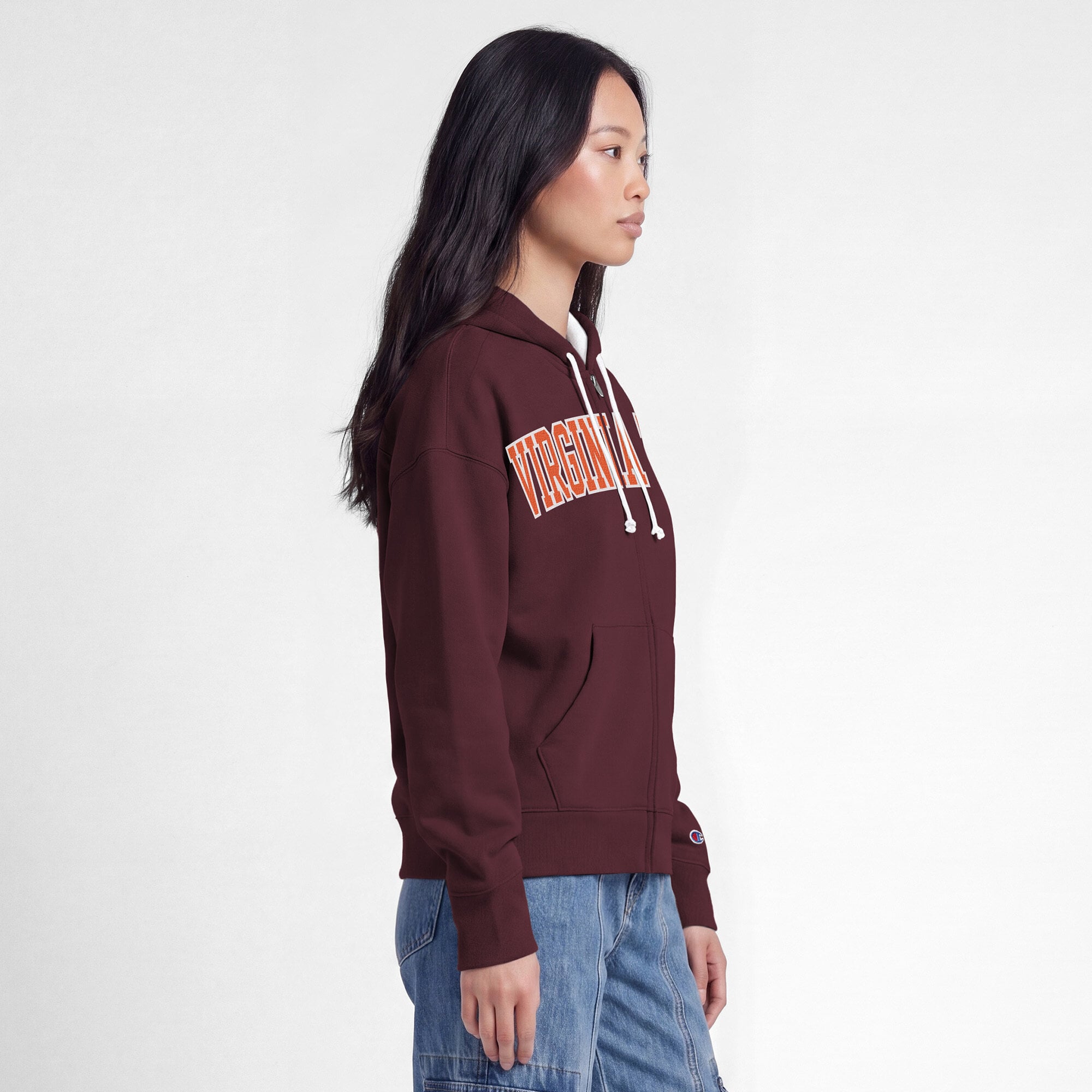 Sweat à capuche zippé en polaire Champion marron Virginia Tech Hokies Arch pour femme