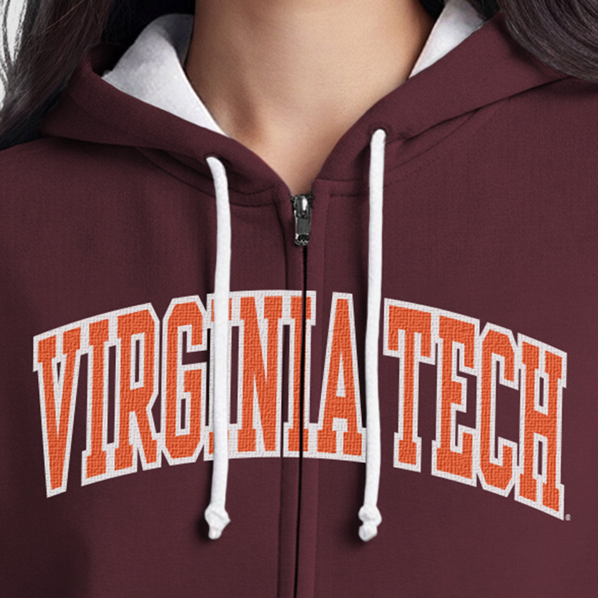 Sweat à capuche zippé en polaire Champion marron Virginia Tech Hokies Arch pour femme