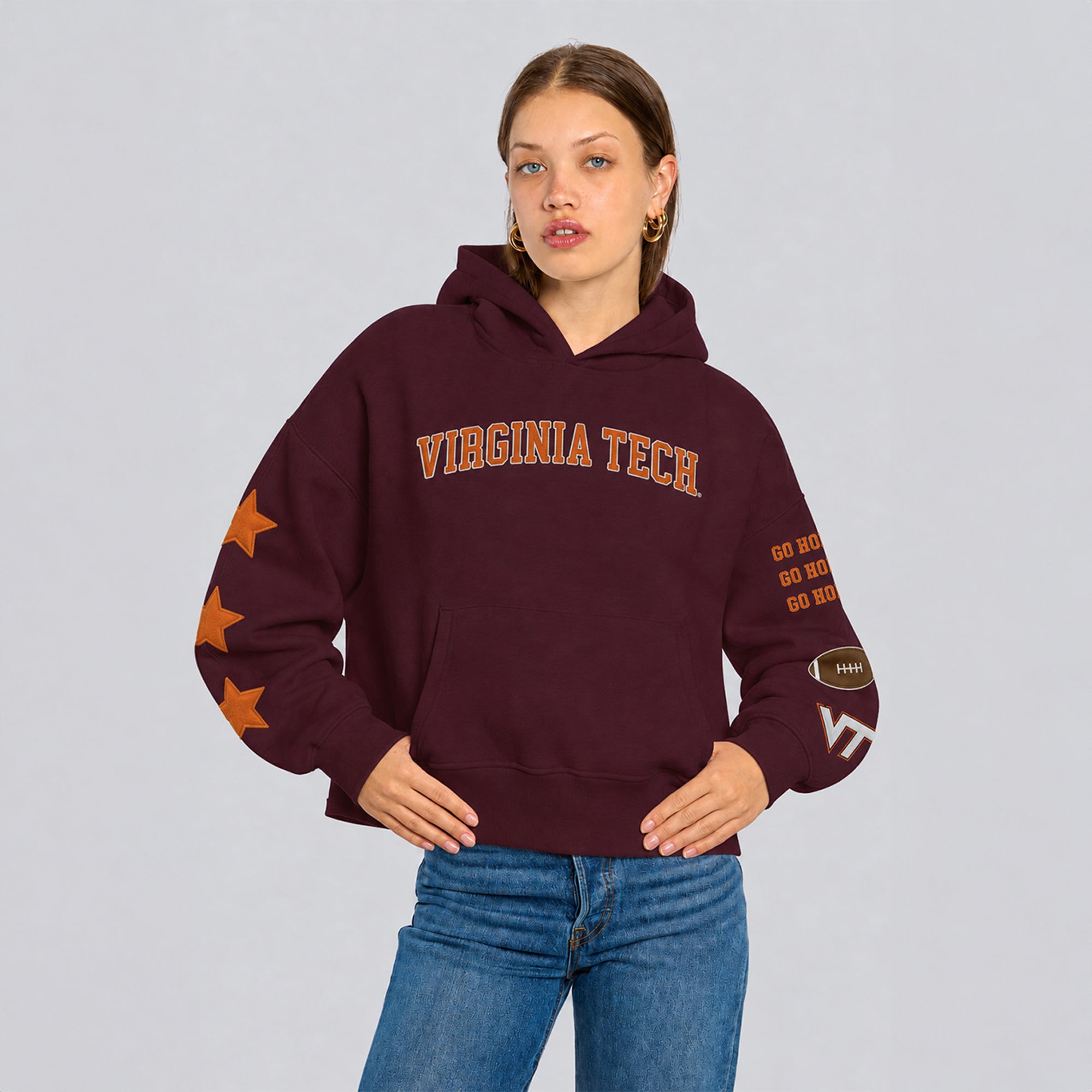 Sweat à capuche court Hype and Vice bordeaux Virginia Tech Hokies pour femmes