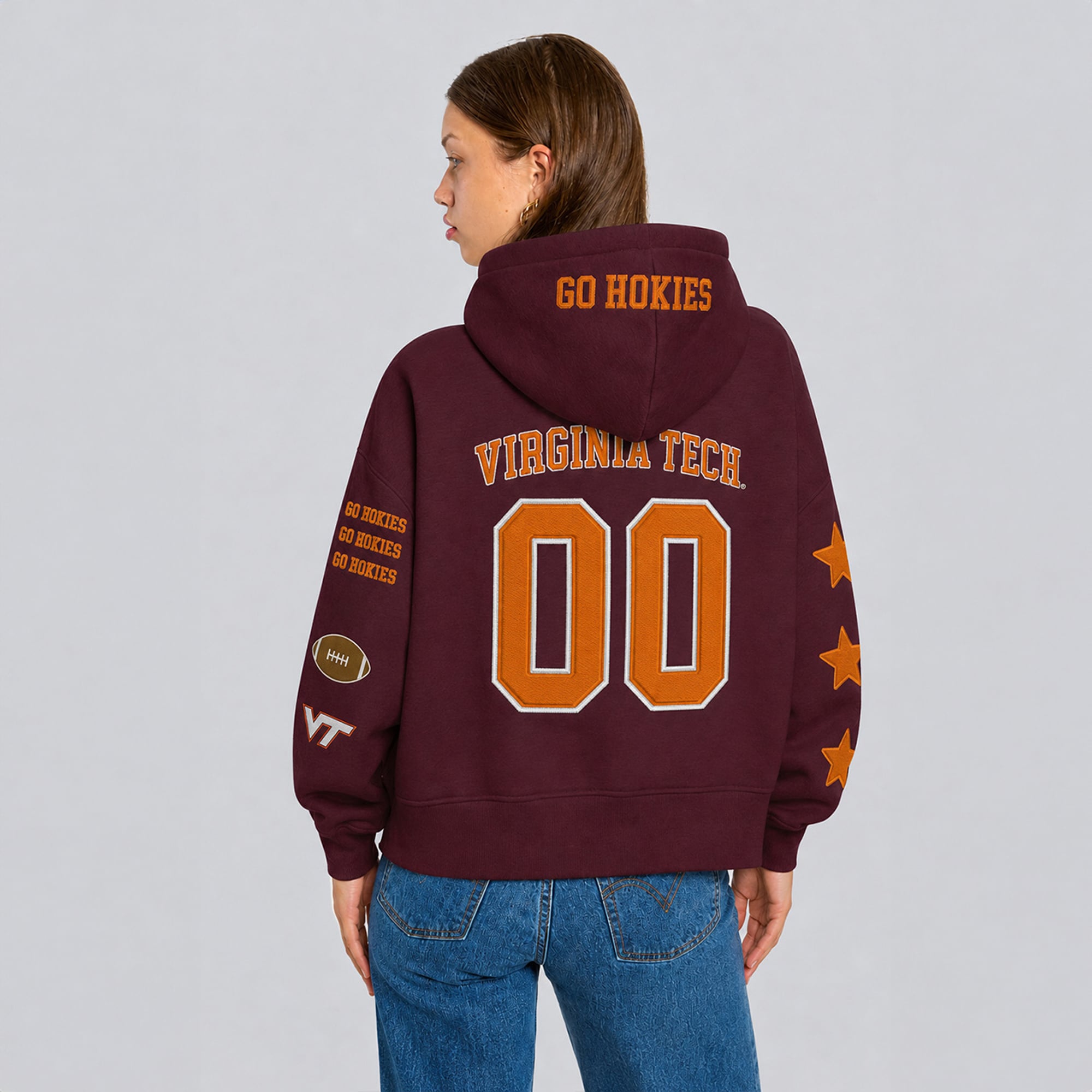 Sweat à capuche court Hype and Vice bordeaux Virginia Tech Hokies pour femmes
