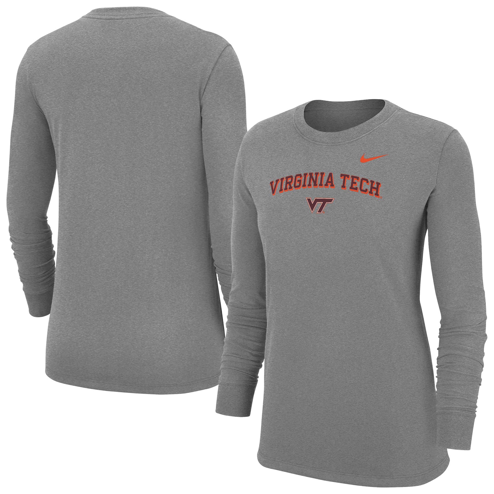 Women's Nike Heather Gray Virginia Tech Hokies Core Long Sleeve T-Shirt