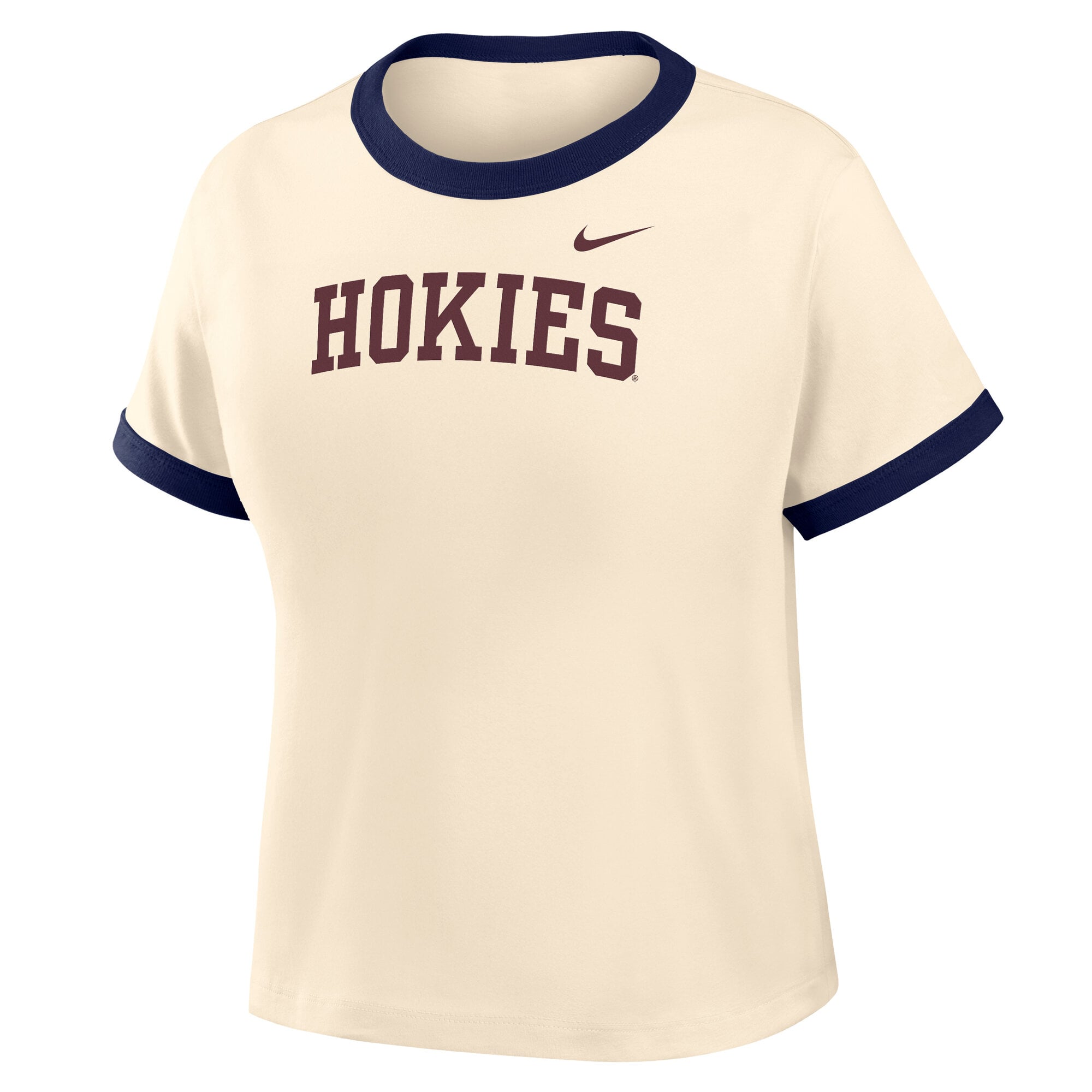 Women's Nike Natural Virginia Tech Hokies Ringer Mod Cropped T-Shirt