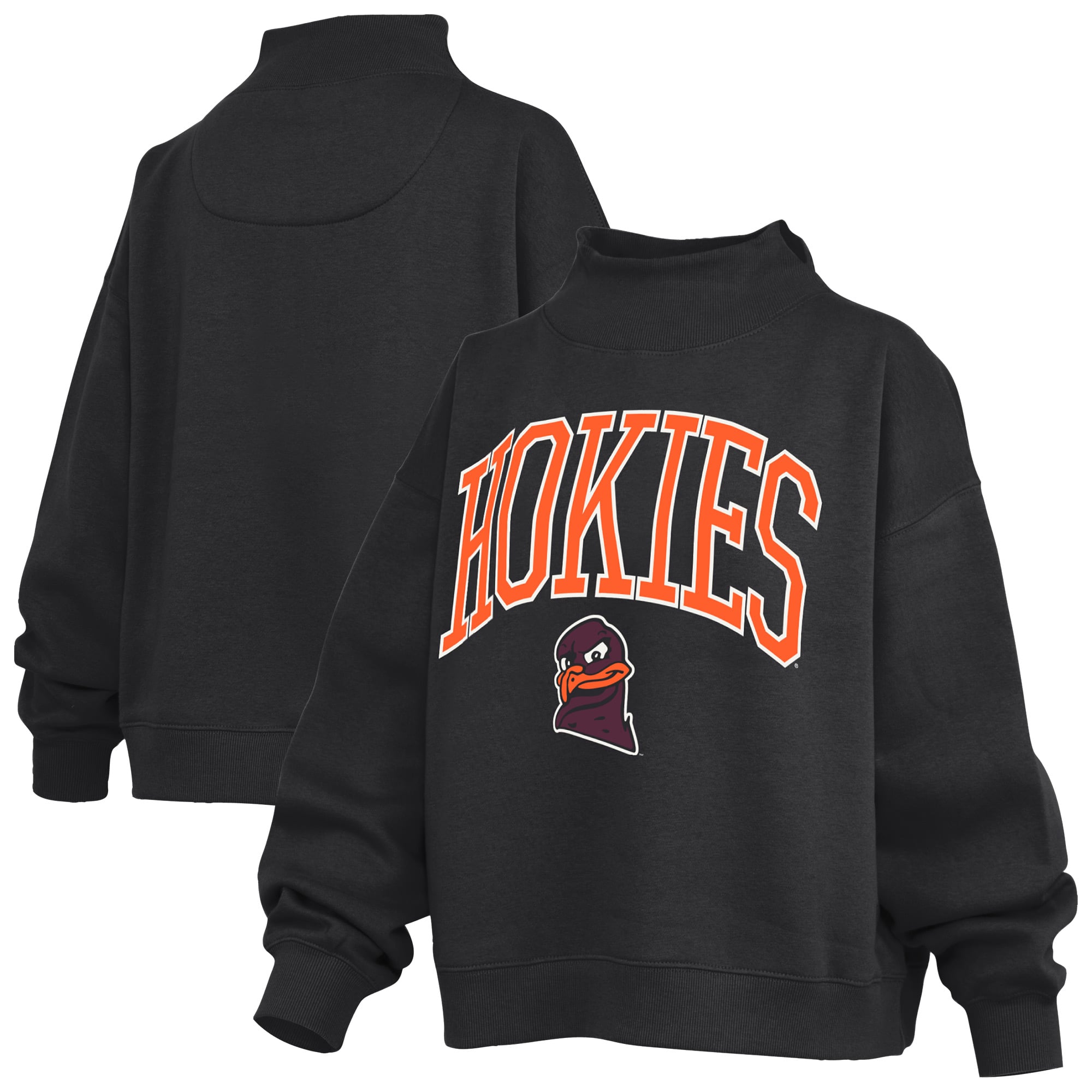 Women's Pressbox  Black Virginia Tech Hokies Oversized Slogan Fleece Mock Neck Sweatshirt