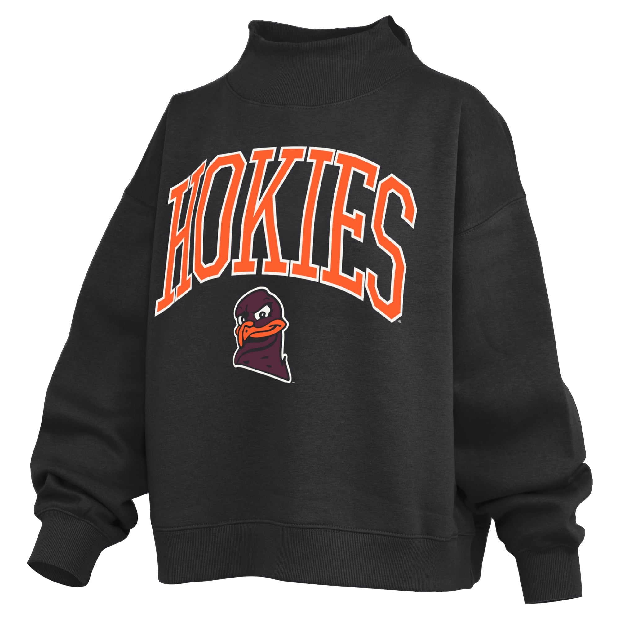 Women's Pressbox  Black Virginia Tech Hokies Oversized Slogan Fleece Mock Neck Sweatshirt