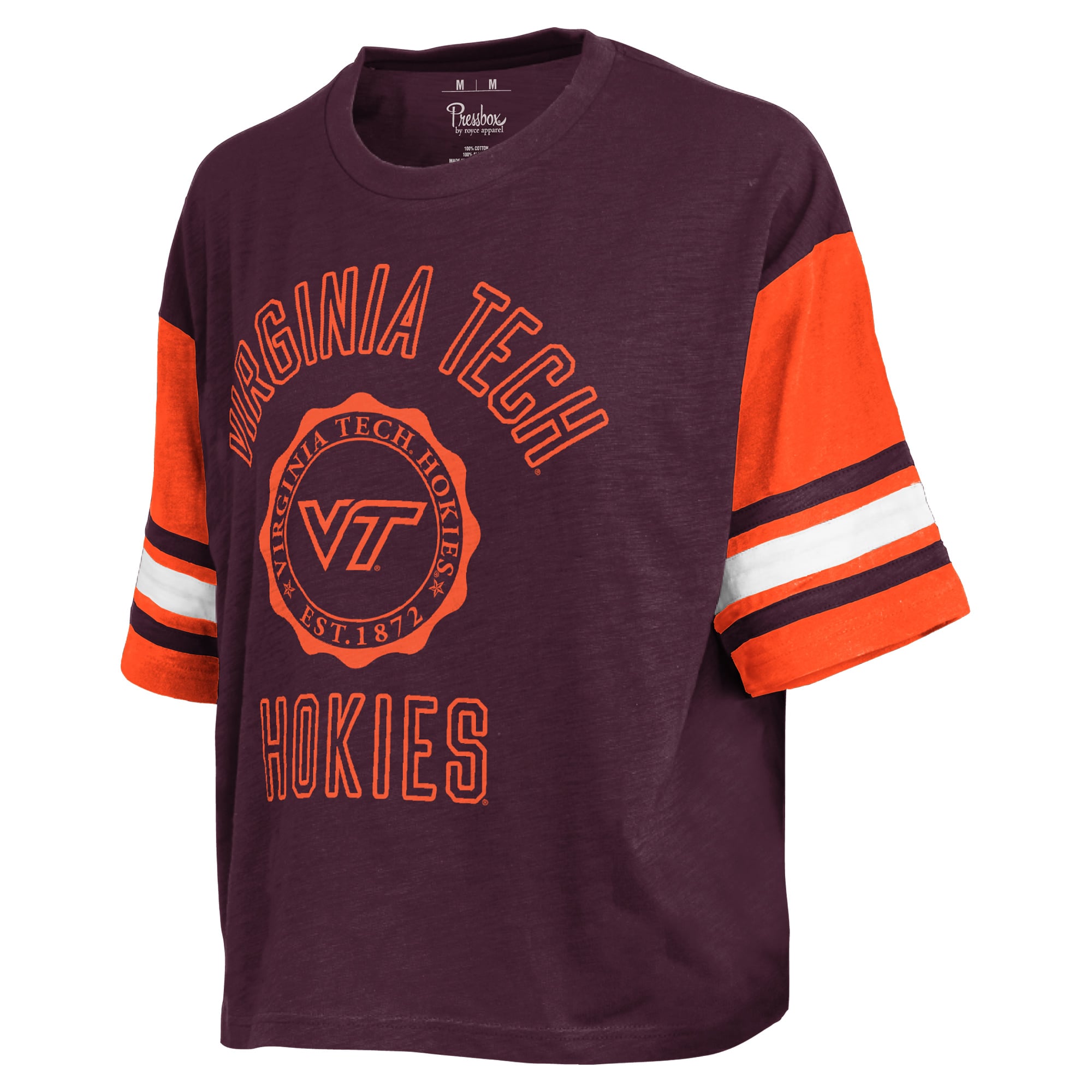 T-shirt à logo Pressbox Maroon Virginia Tech Hokies Sunday Colorblock Seal pour femmes