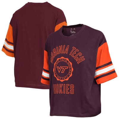  Virginia Tech Hokies Pressbox Women's Sunday Colorblock Seal T-Shirt - Maroon