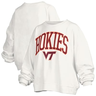 Virginia Tech Hokies Pressbox Women's Oversized Janise Arch Over Logo Fleece Sweatshirt - White