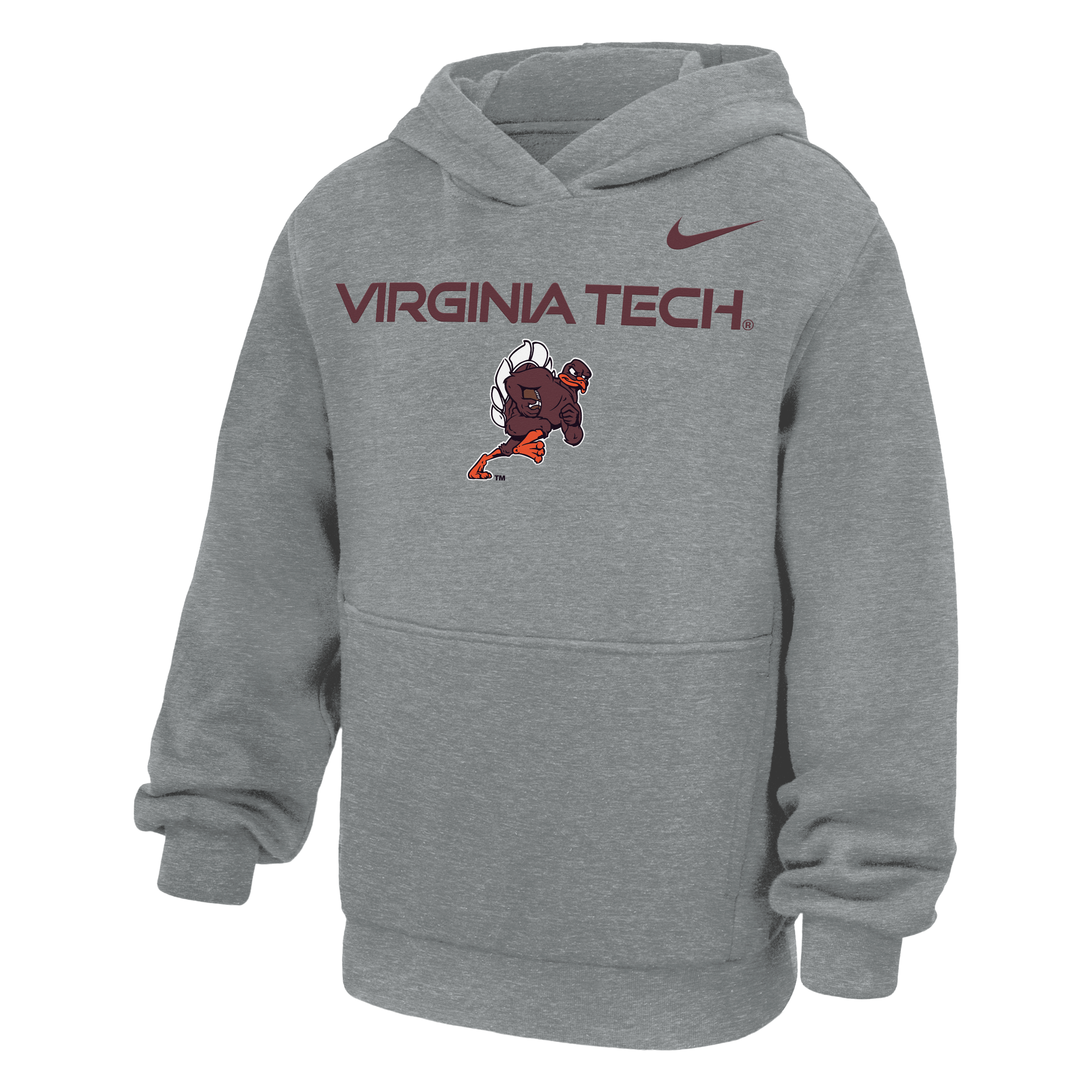 Sweat à capuche polaire Nike gris pour enfant Virginia Tech Hokies Rushing Mascot Club