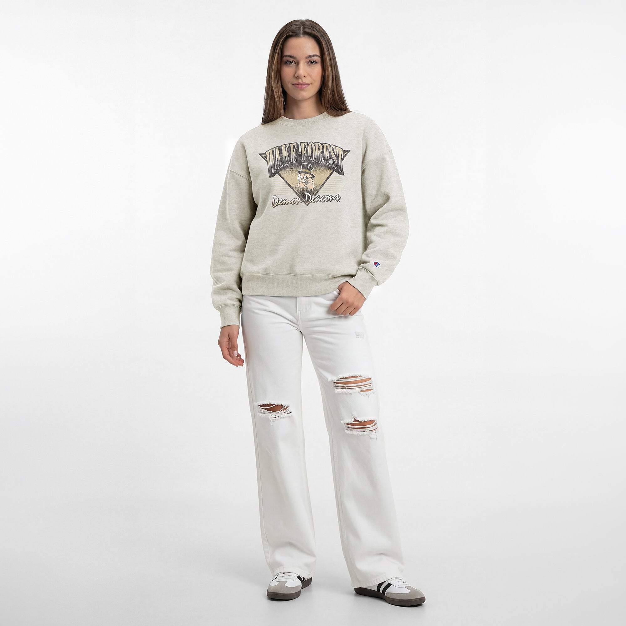 Women's Champion Oatmeal Wake Forest Demon Deacons All-Star Weave Sweatshirt