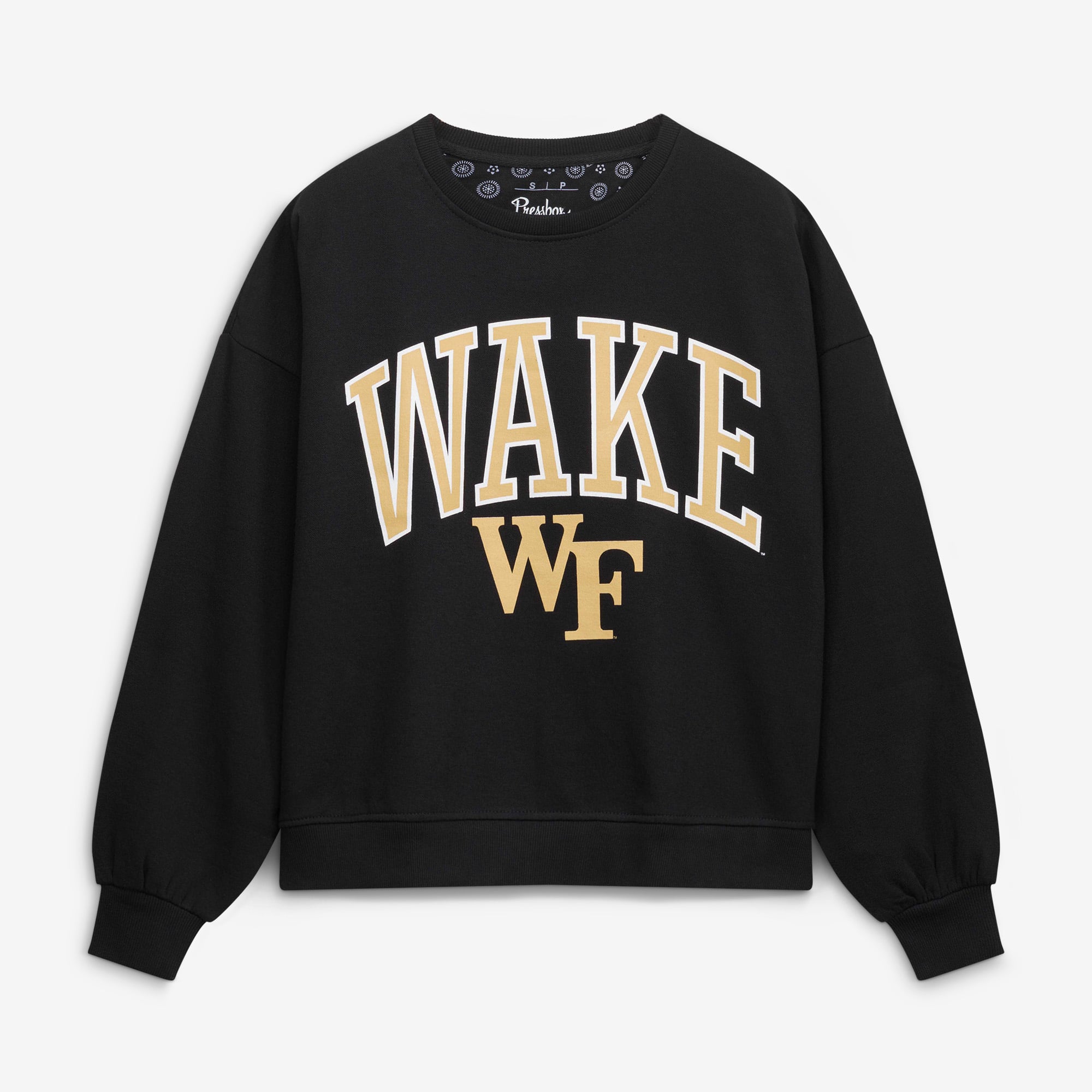 Women's Pressbox Black Wake Forest Demon Deacons Oversized Janise Arch Over Logo Fleece Sweatshirt