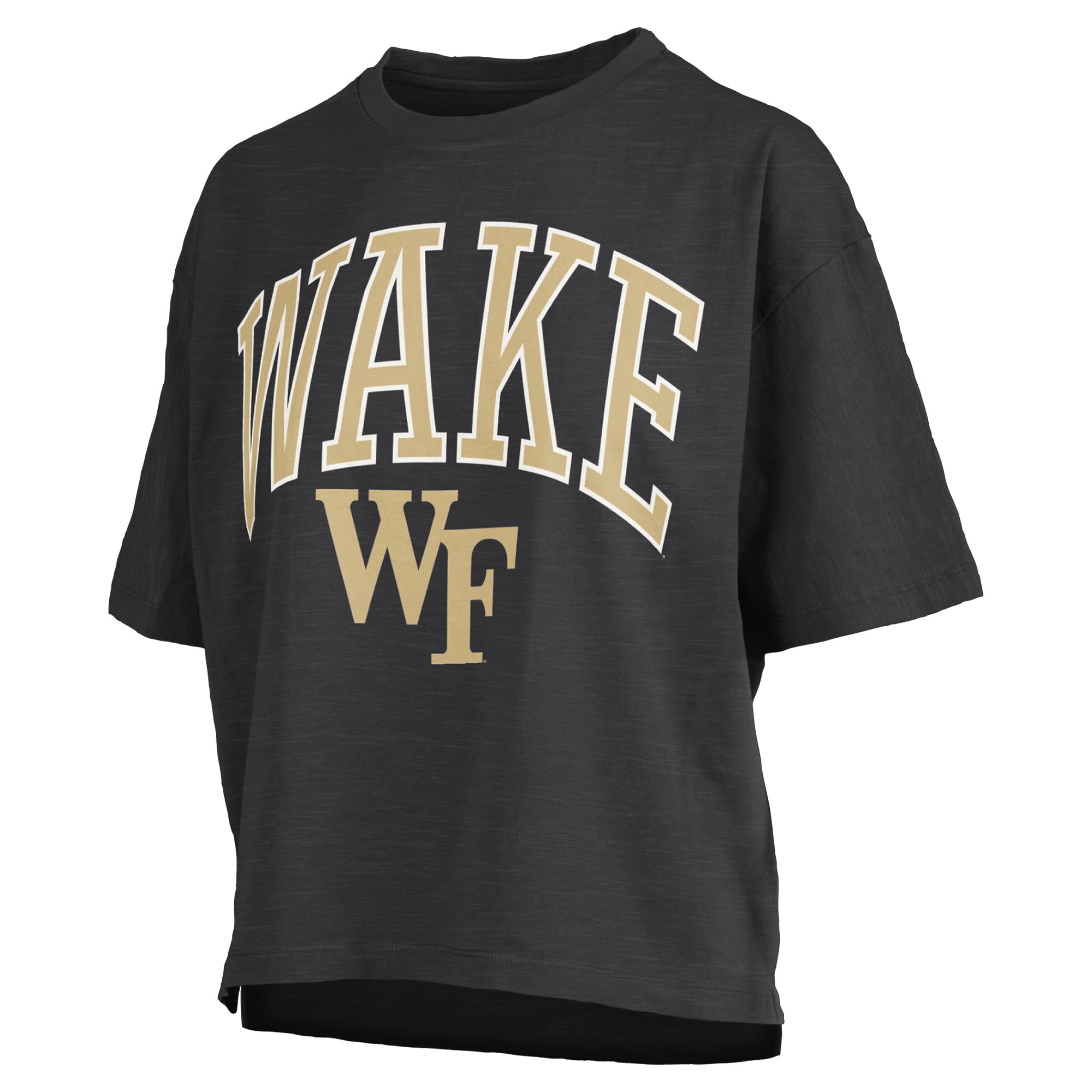 Women's Pressbox Black Wake Forest Demon Deacons Oversized Nelson Arch Over Logo Slub T-Shirt