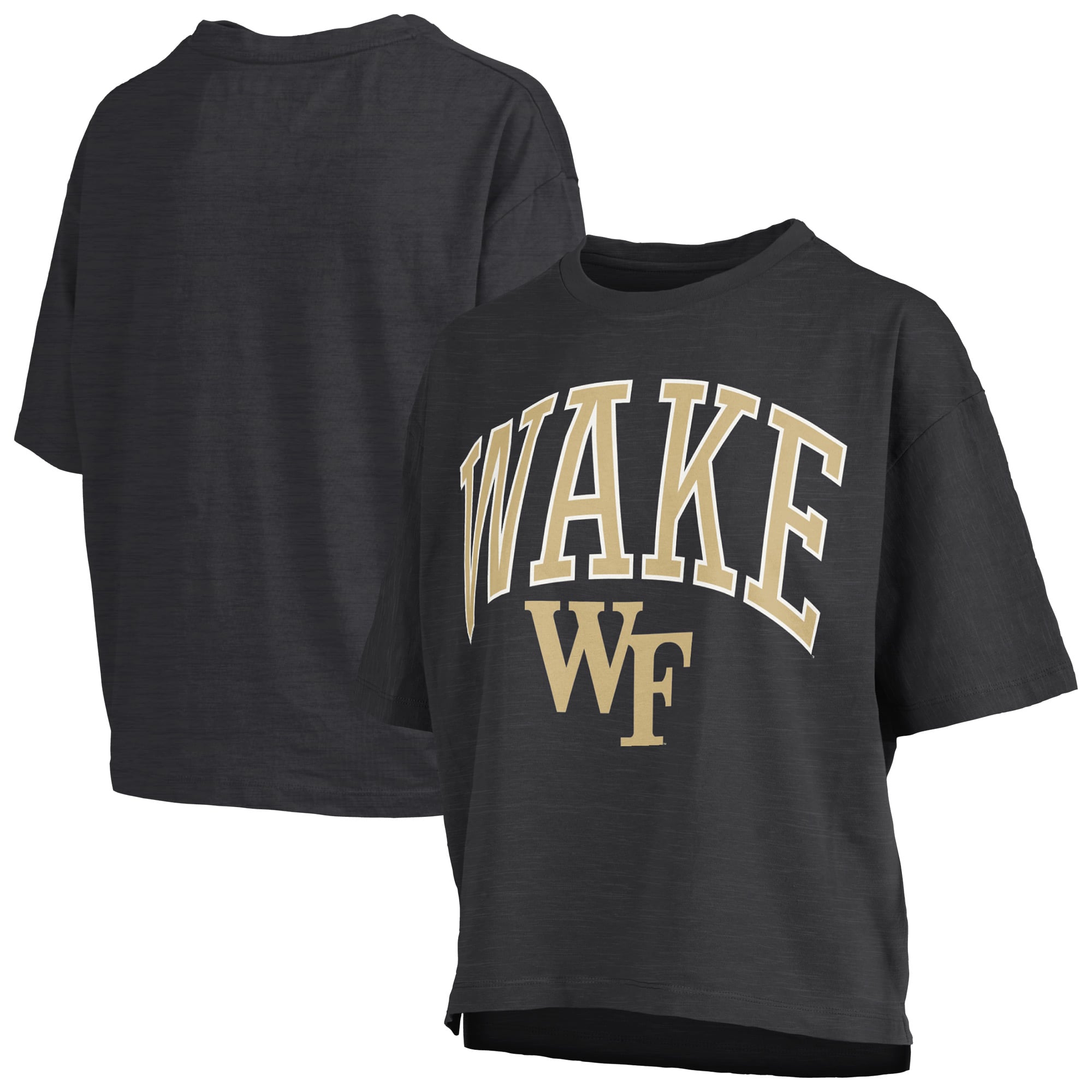 Women's Pressbox Black Wake Forest Demon Deacons Oversized Nelson Arch Over Logo Slub T-Shirt