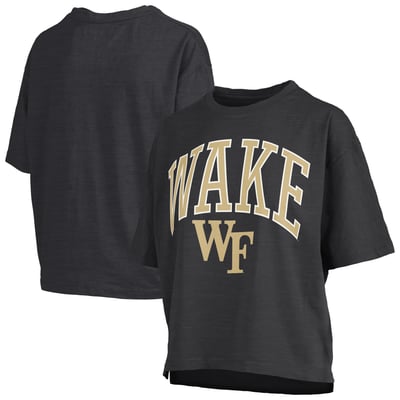 T-shirt oversize pour femme Wake Forest Demon Deacons Pressbox avec logo Nelson Arch Over en tissu flammé noir